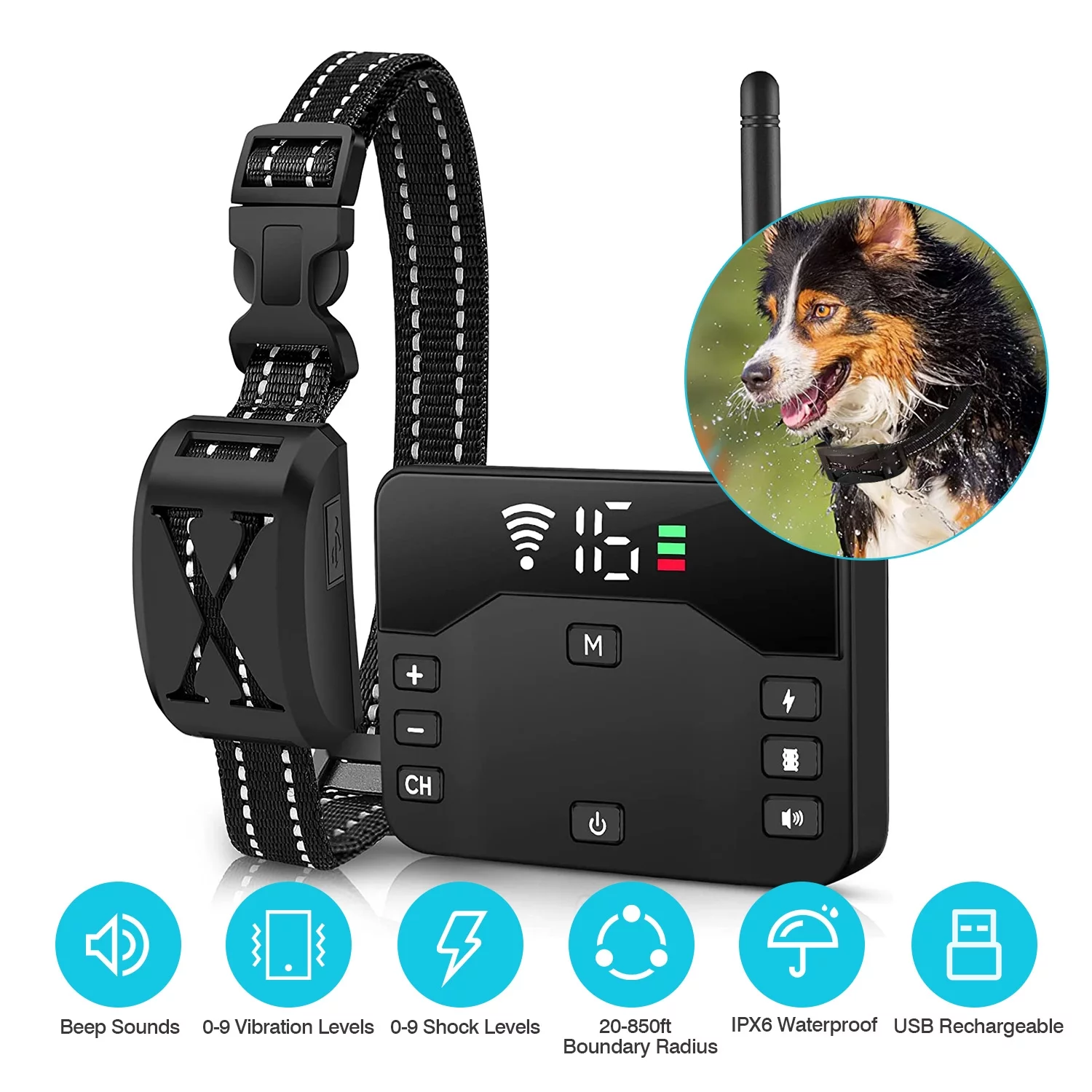 iMounTEK 2 In 1 Wireless Electric Dog Fence Electric Pet Beep Collar Fence Boundary Containment System for Small Medium Large Dogs
