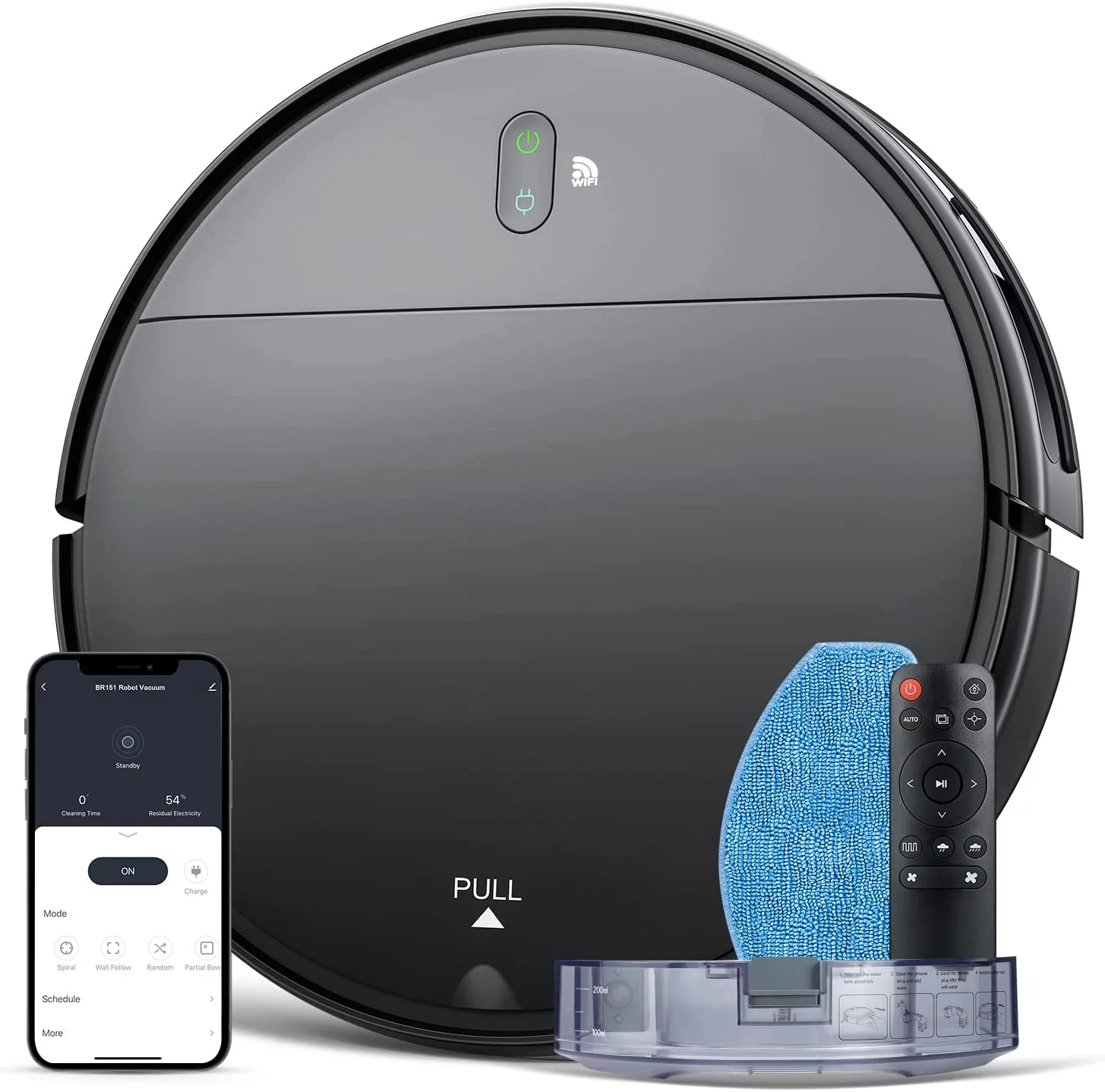 Open Box ZCWA Robot Vacuum and Mop Combo WiFi/App/Alexa 2 in 1 Mopping BR151 Black