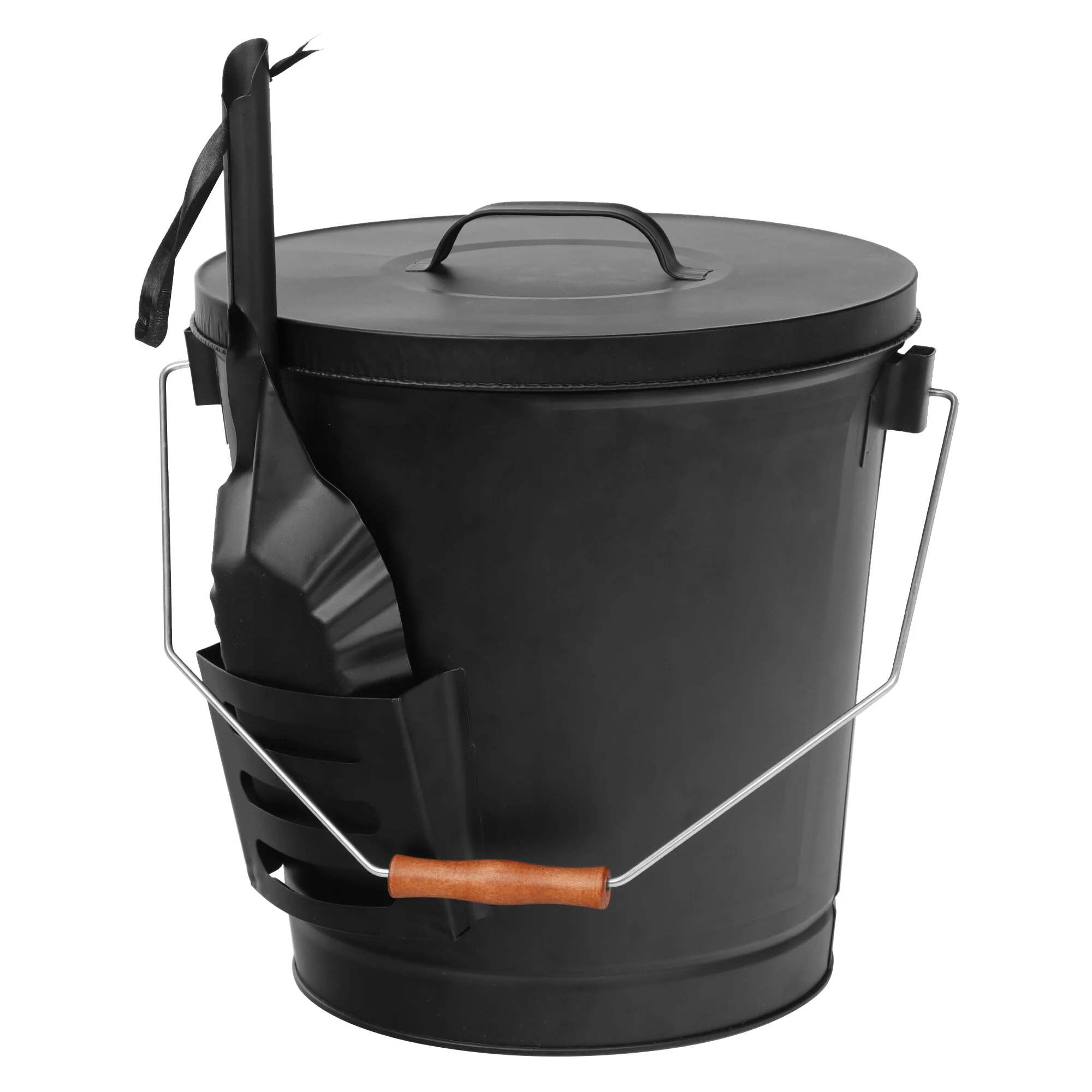 SuperDeal 5 Gal Iron Ash Bucket W/Lid & Shovel for Fireplace, Black