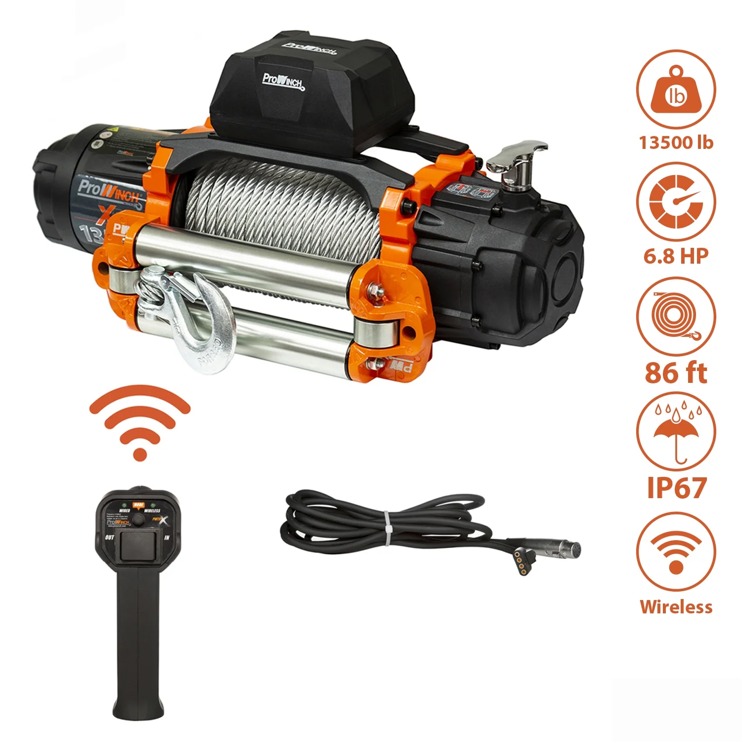 Prowinch 13500 lbs Electric Waterproof Winch Steel Rope Steel Roller 12V Wireless