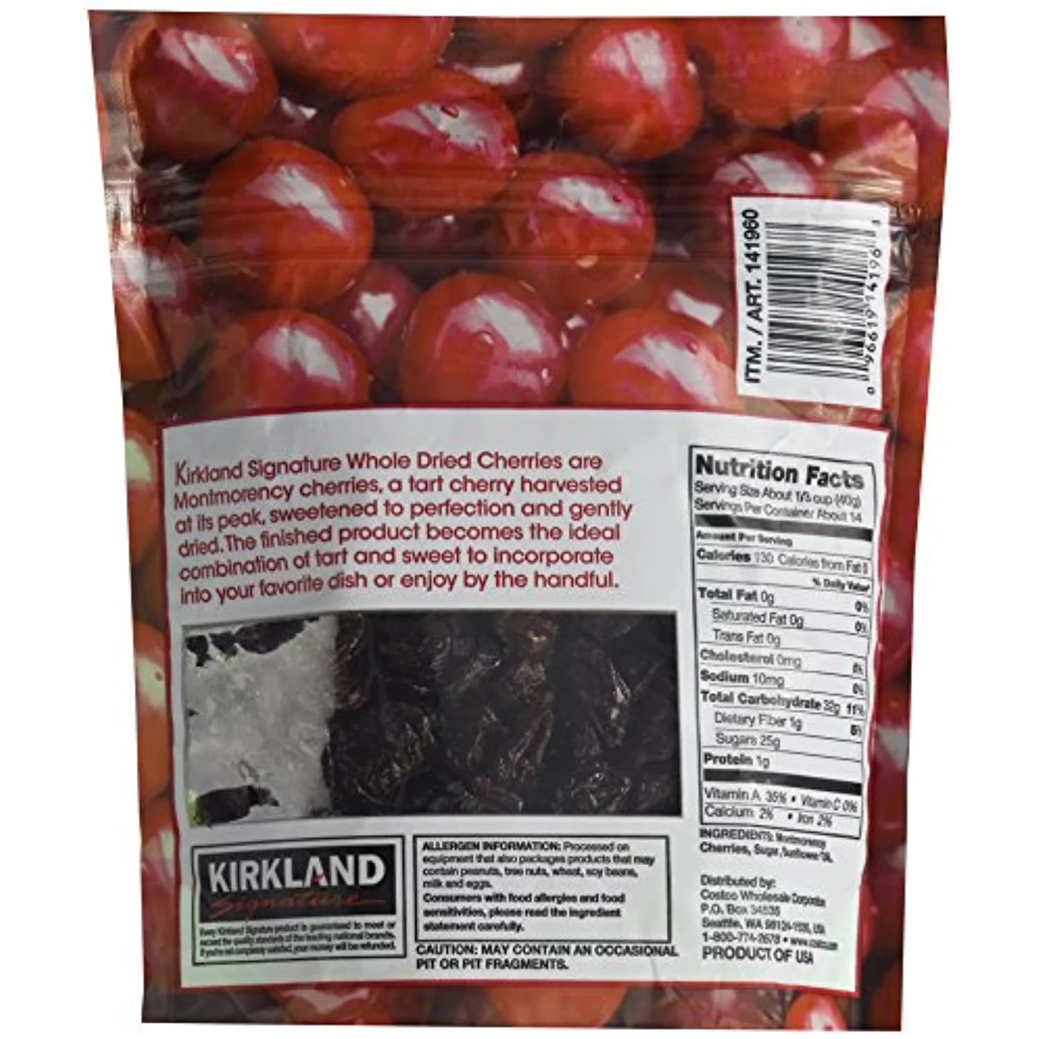Kirkland Signature Whole Dried Tart Montmorency Cherries: 2 Bags of 20 Oz