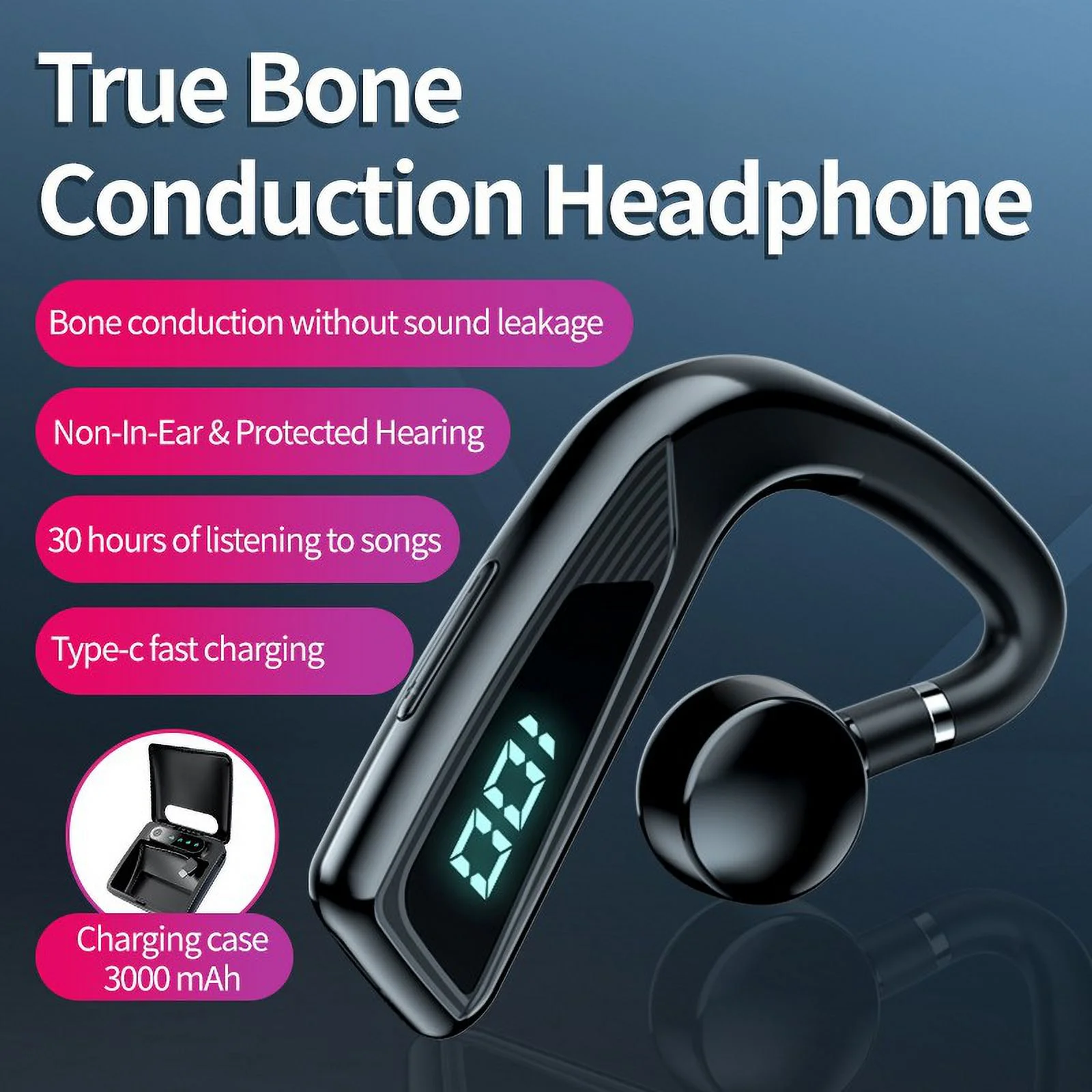 Real Bone Conduction Sports Running Fitness Cycling Bone Sensing Talking Waterproof On-Ear Not In-Ear Bone Conduction Monaural 5.2 Bluetooth Headset.