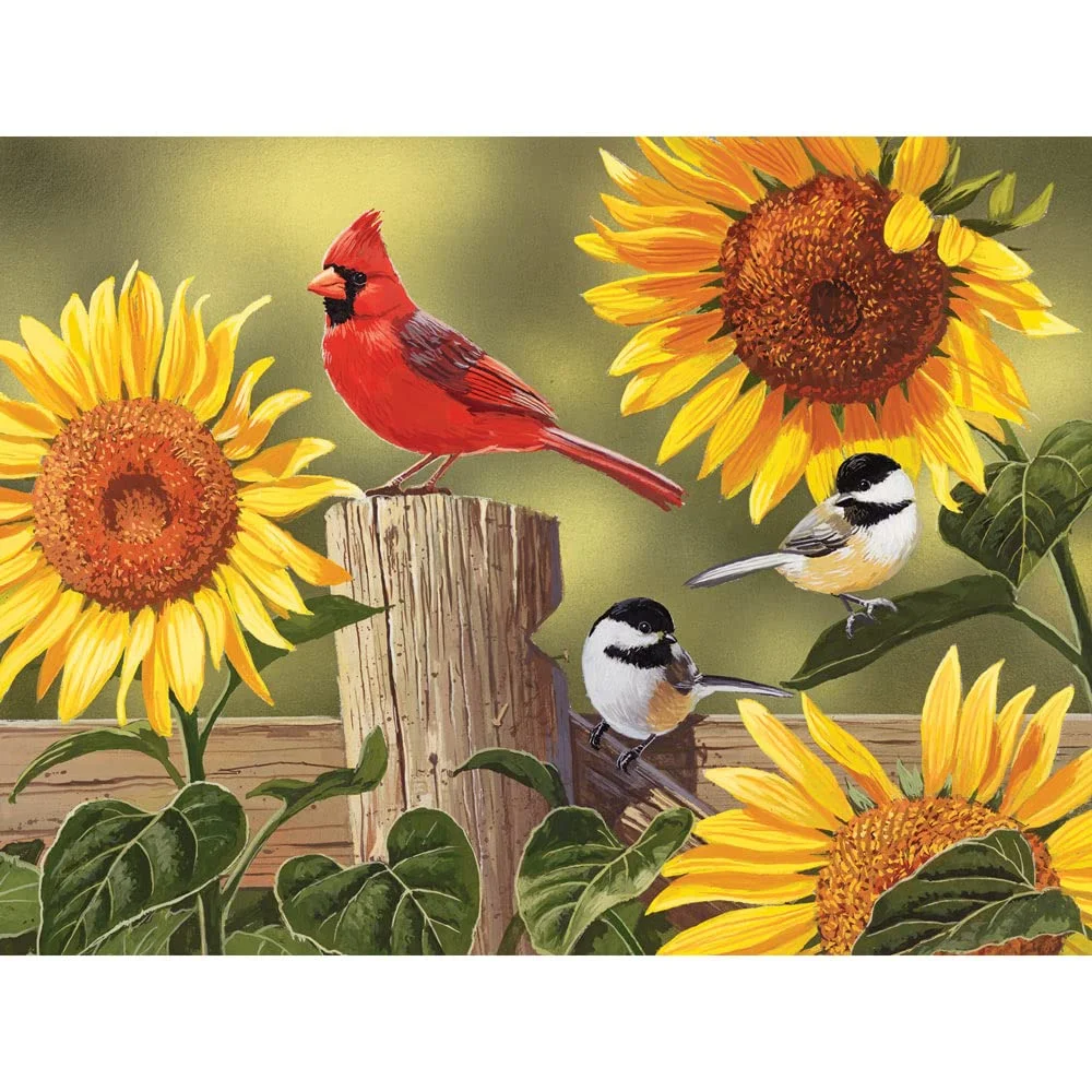 Bits and Pieces - 300 Piece Jigsaw Puzzle for Adults - Sunflower and Songbirds by Artist William Vanderdasson - Measures 18