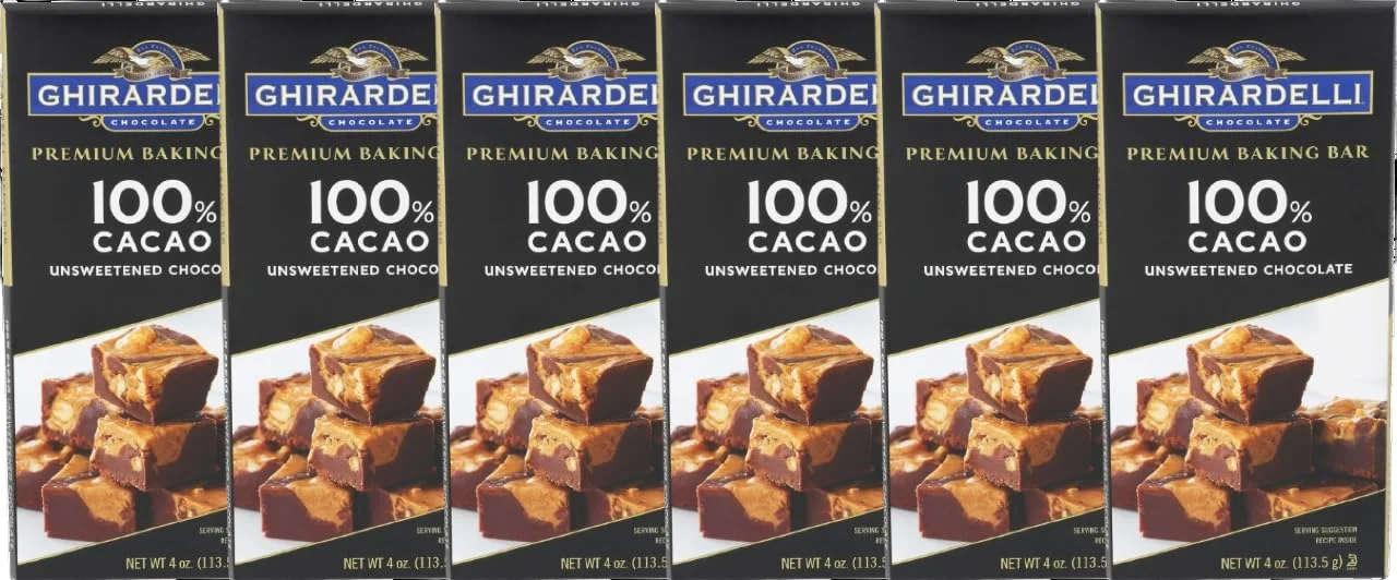 GHIRARDELLI 100% Cacao Unsweetened Premium Chocolate Baking Bar, 4 Ounce Bar (Pack Of 6)