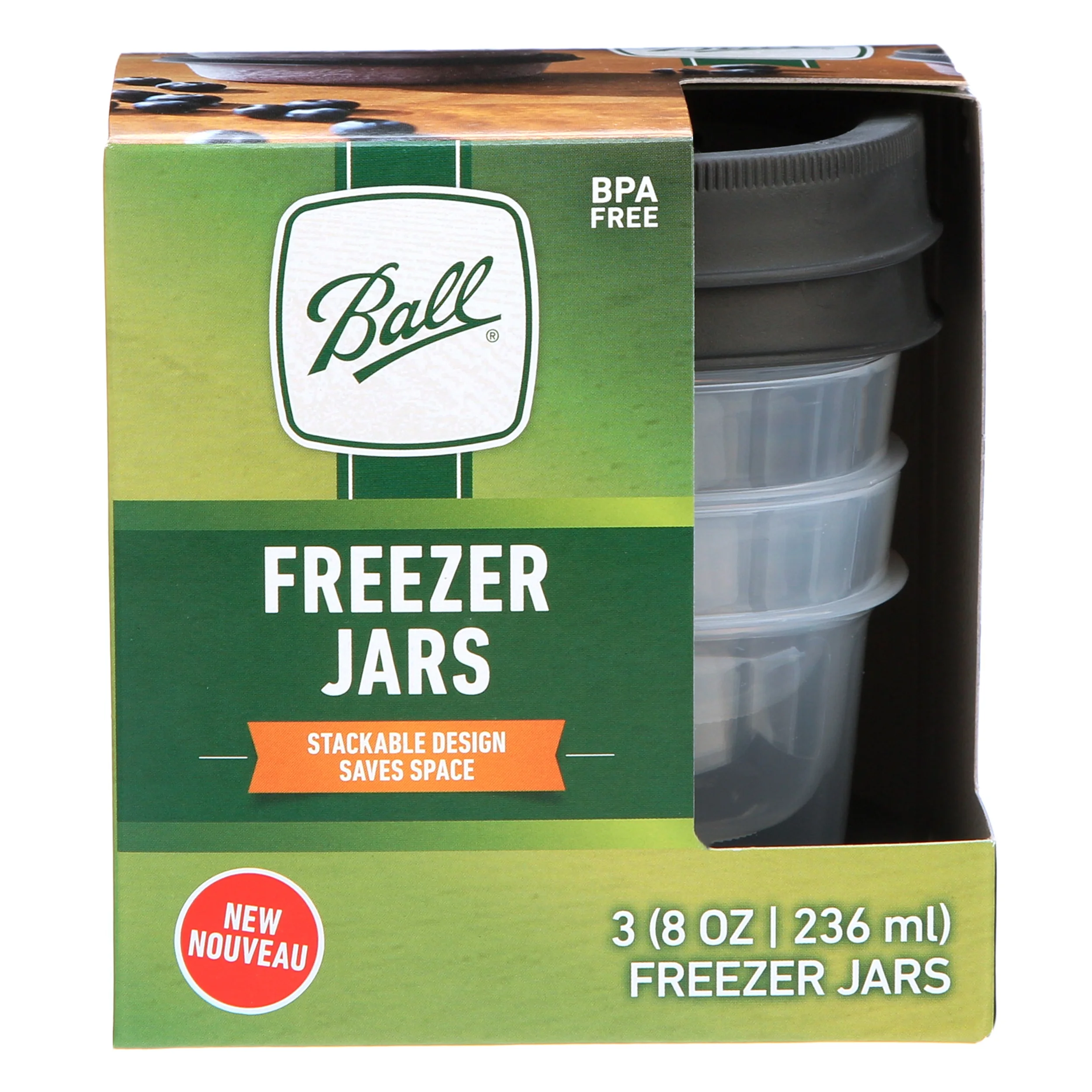 Ball, Freezer Jars, Plastic, Grey, 8 oz, 3 Count