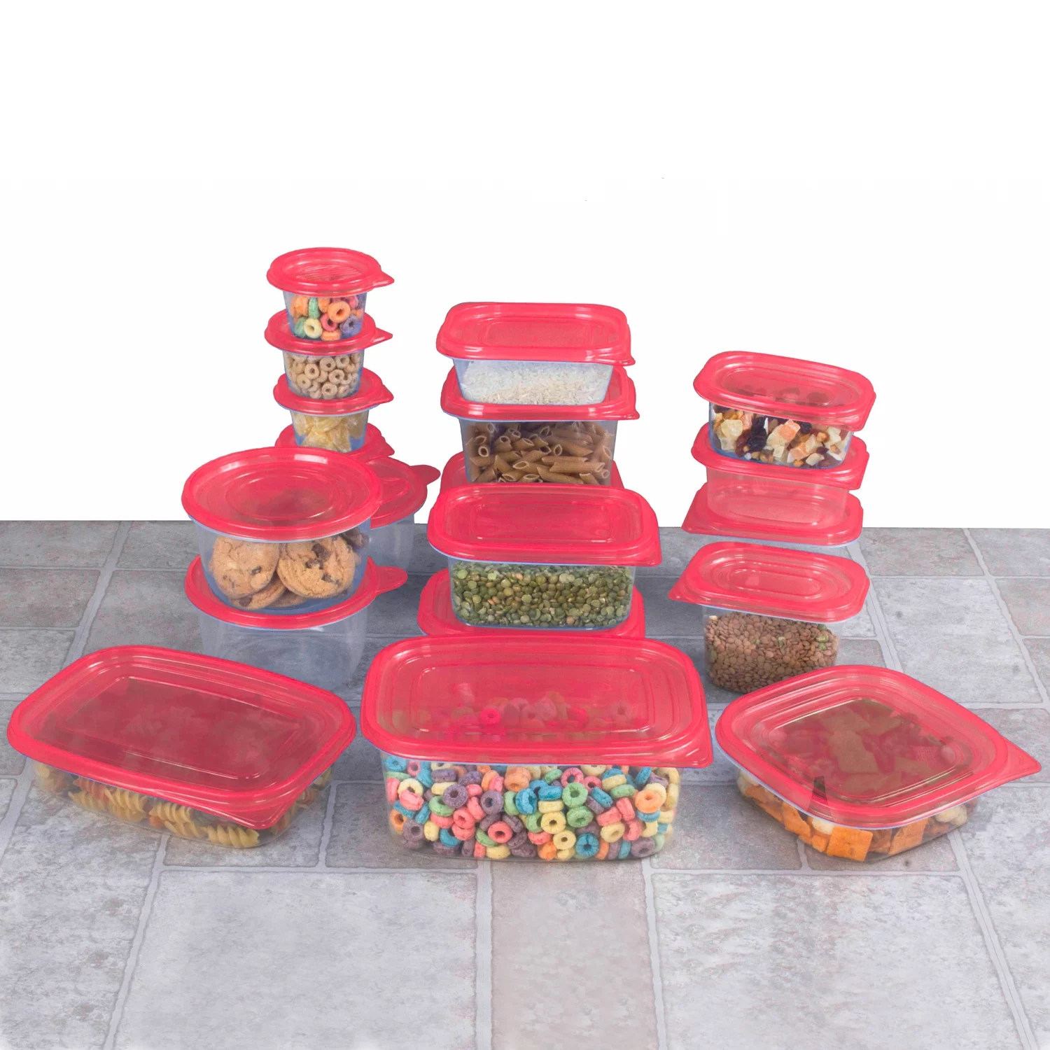 Imperial Home 58 Pcs. Plastic Food Container Set 29 Storage Container W Air Tight Lid Red