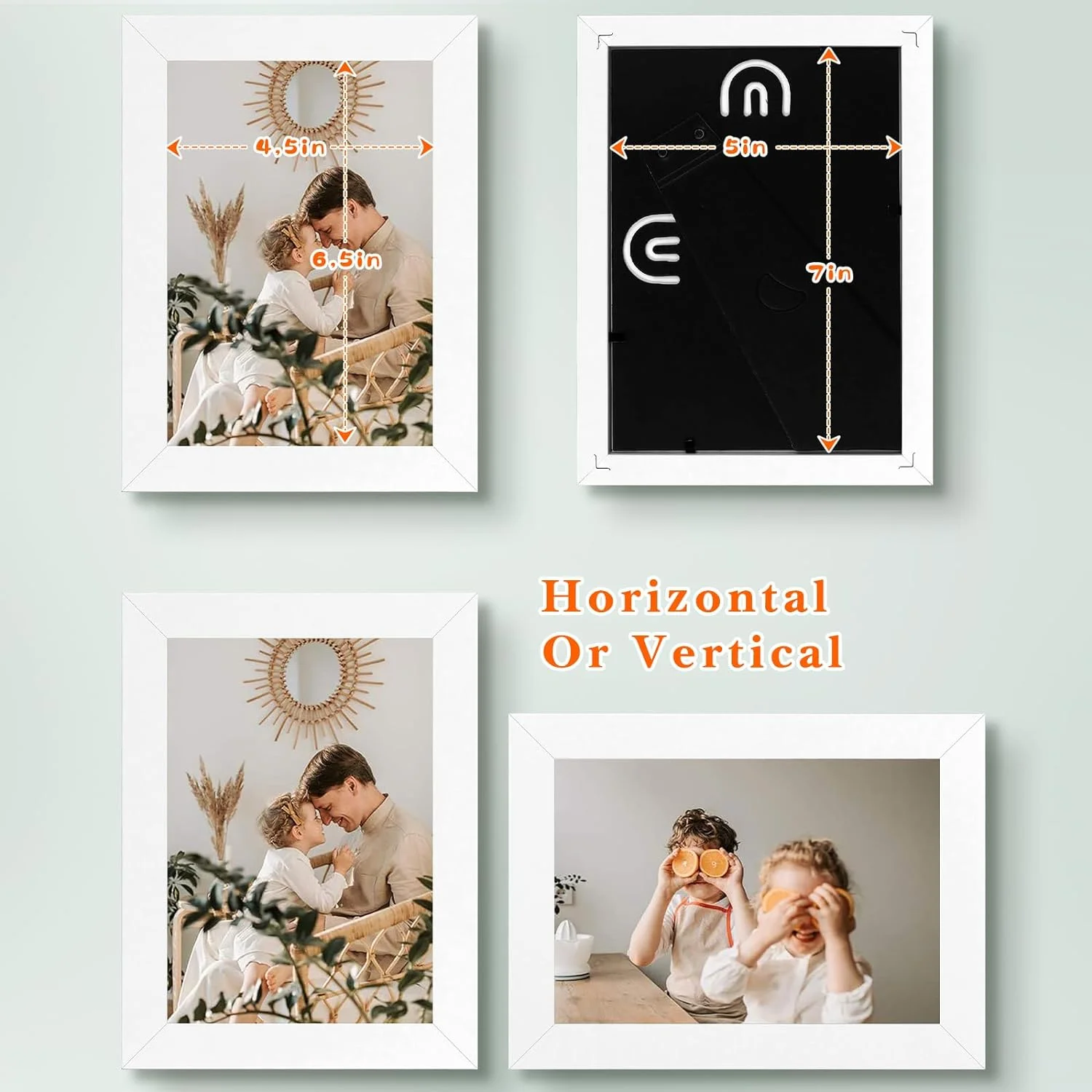 Golden State Art 5x7 Picture Frames Set of 8, Gallery Wall Frame Collage Tabletop Thin Frames with Plastic Glass, Horizontal or Vertical Displays (5x7, White, 8-Pack)