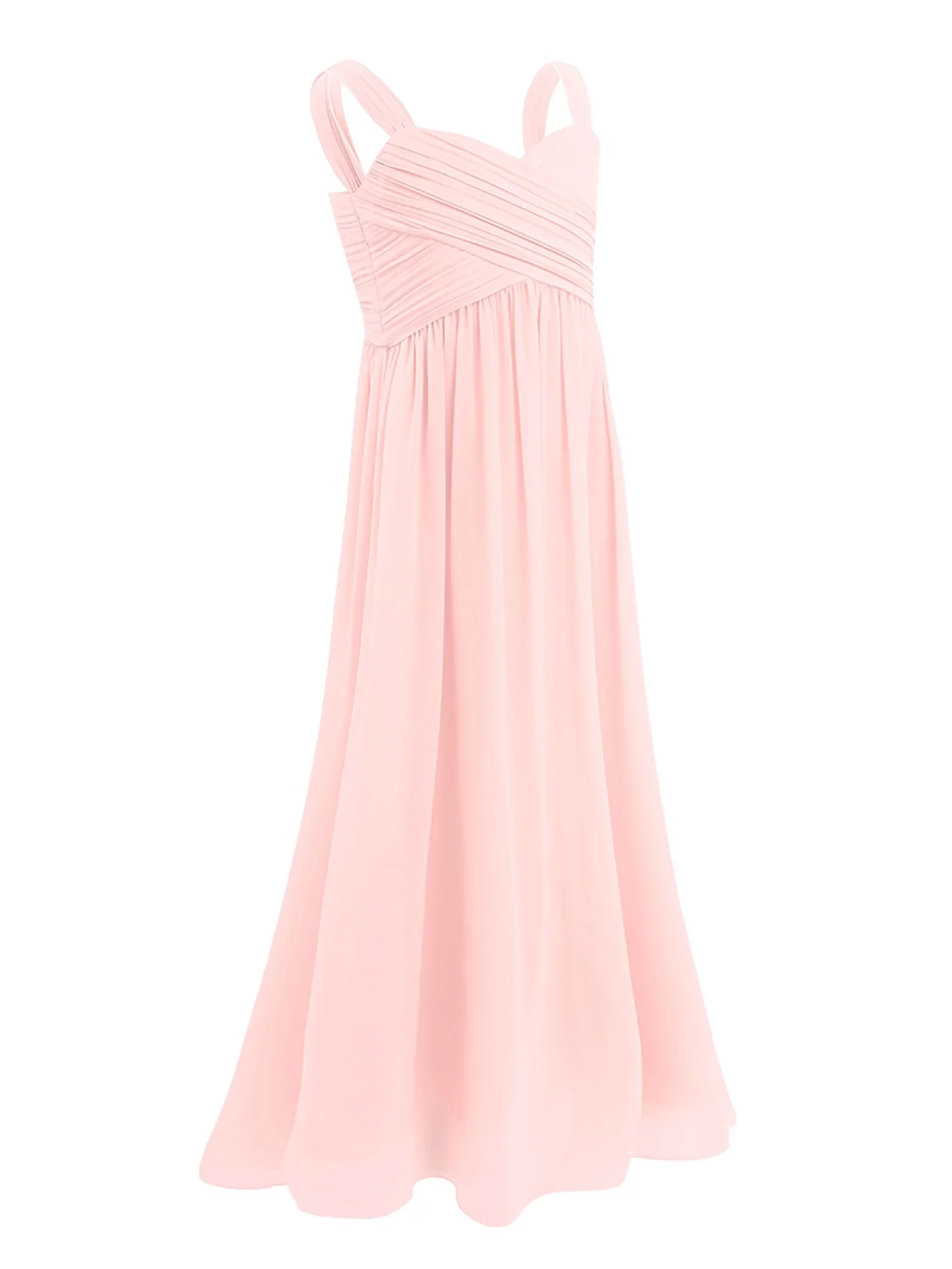 iiniim Little Big Girls Sleeveless Chiffon Flower Girl Junior Bridesmaid Long Dress Pearl Pink 14