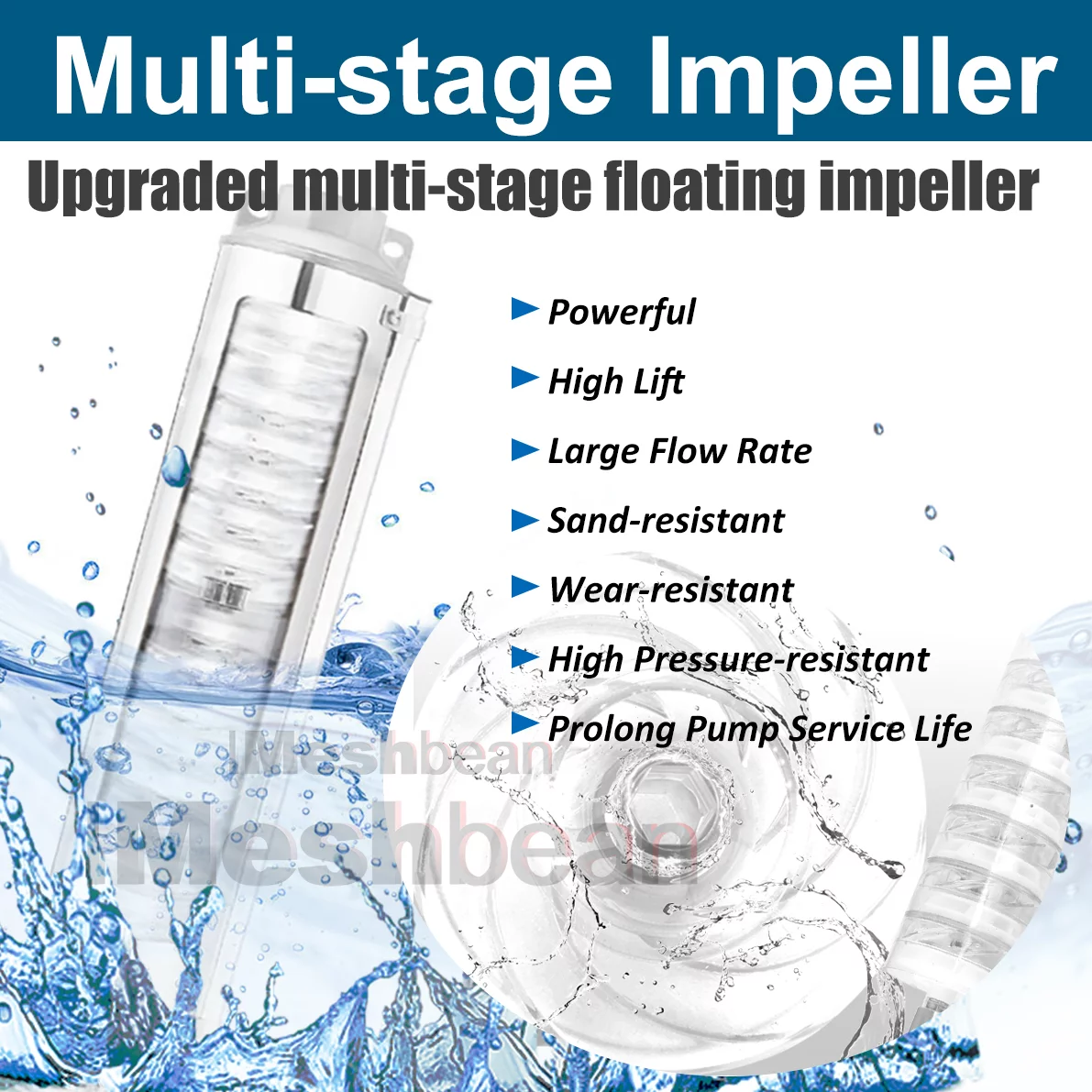 iMeshbean Deep Submersible Well Pump 1HP 33GPM 272ft Head with 33ft Electric Cable,110V 1.25