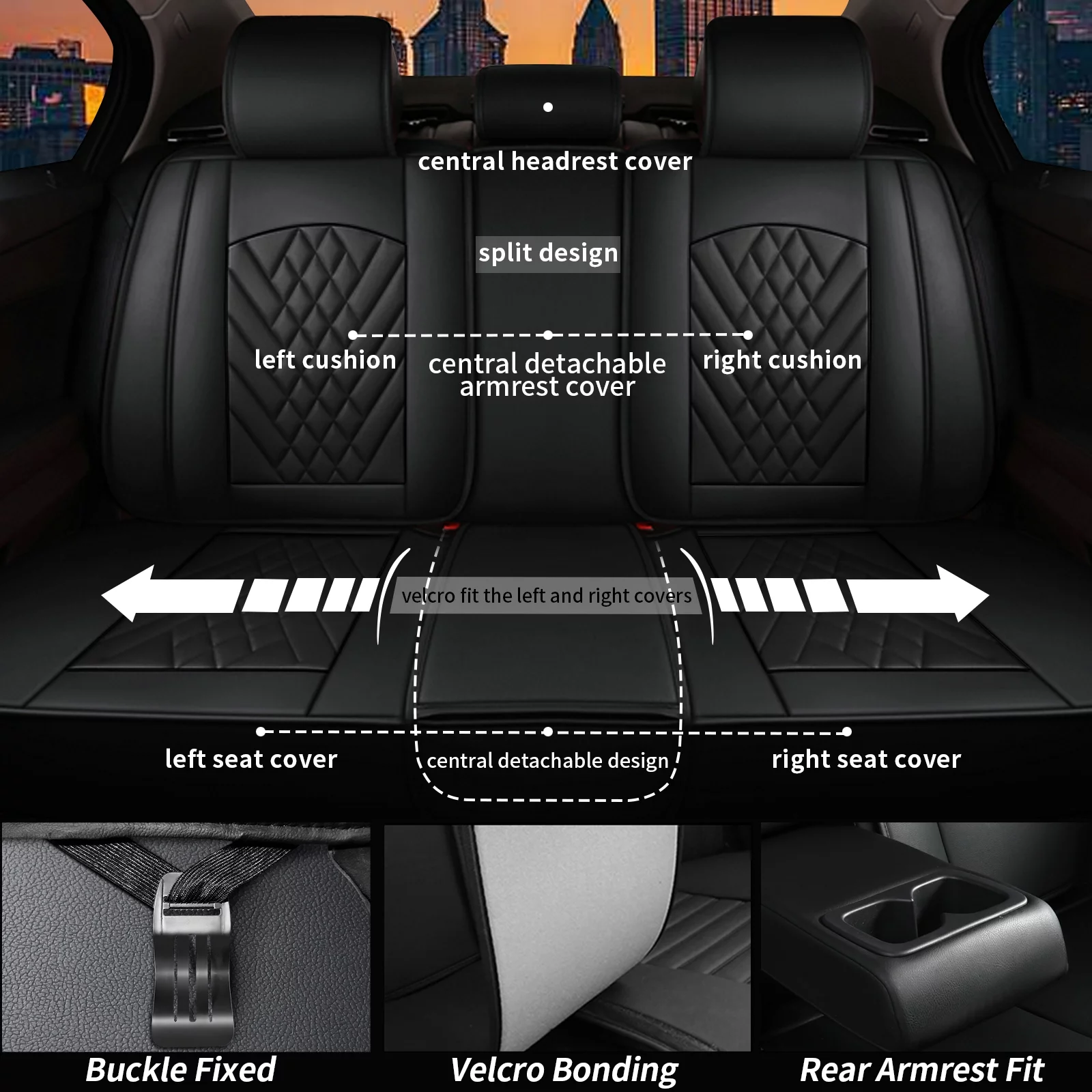 AOMSAZTO Car 5-Seat Covers Front & Rear Full Set Faux Leather Seat Cushion Protector Waterproof Black For Nissan Rogue 2014-2023