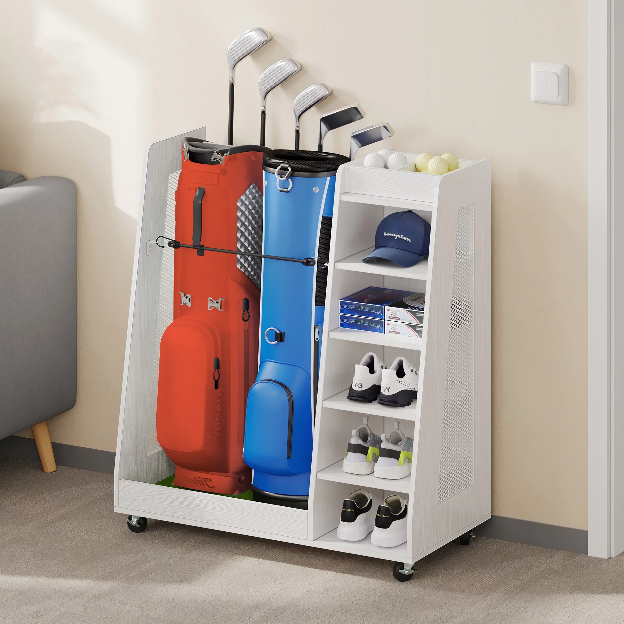 DWVO Golf Storage Rack Garage Organizer Golf Bag Storage Stand Rack Golfing Equipments Rack Extra Large Design for Golf Clubs Accessories Sports Equipment Storage Rack