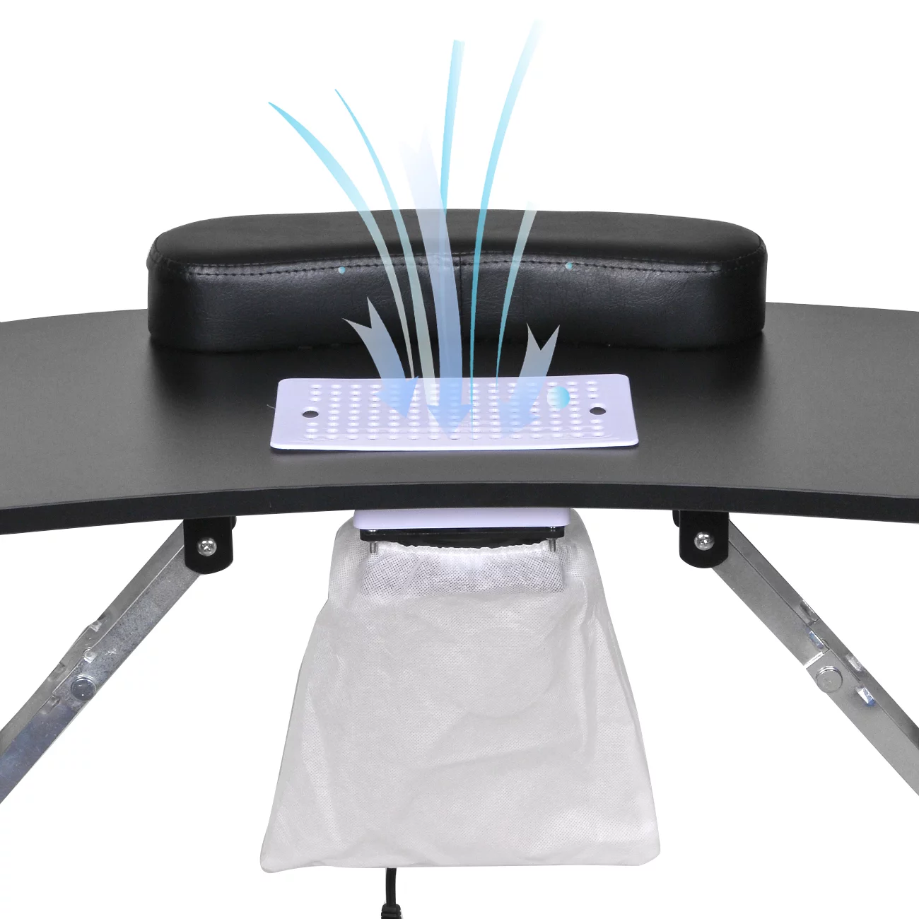 Nail Table, Collapsible Nail Desk, Portable Manicure Table, Folding Nail Tech Table Station with Dust Collector, Wrist Cushion, Lockable Wheels, Carrying Bag for Home Spa Beauty, Black