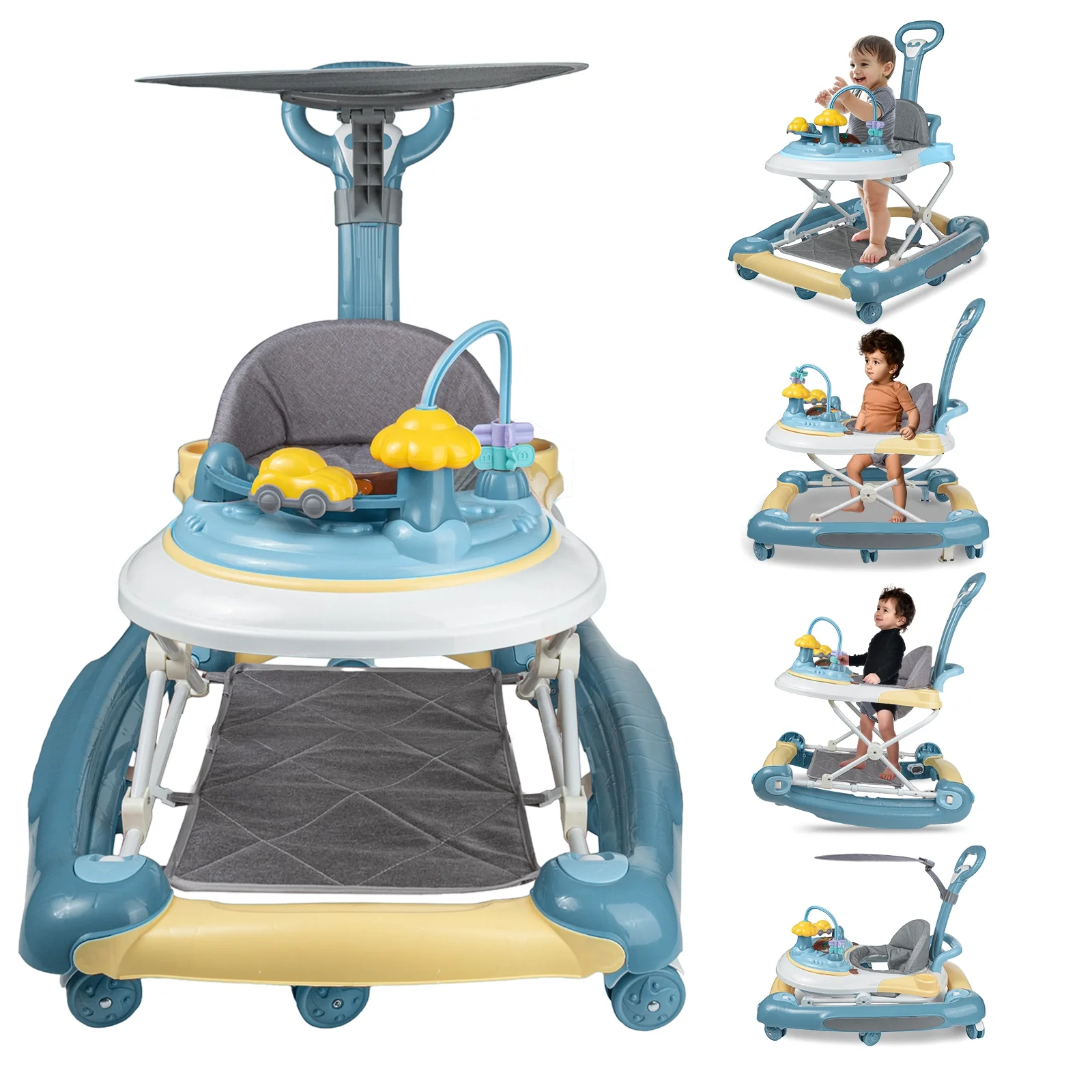 EONROACOO 5-in-1 Baby Walker with Toys, Music Walker for Boys and Girls, Adjustable Walker(Green)