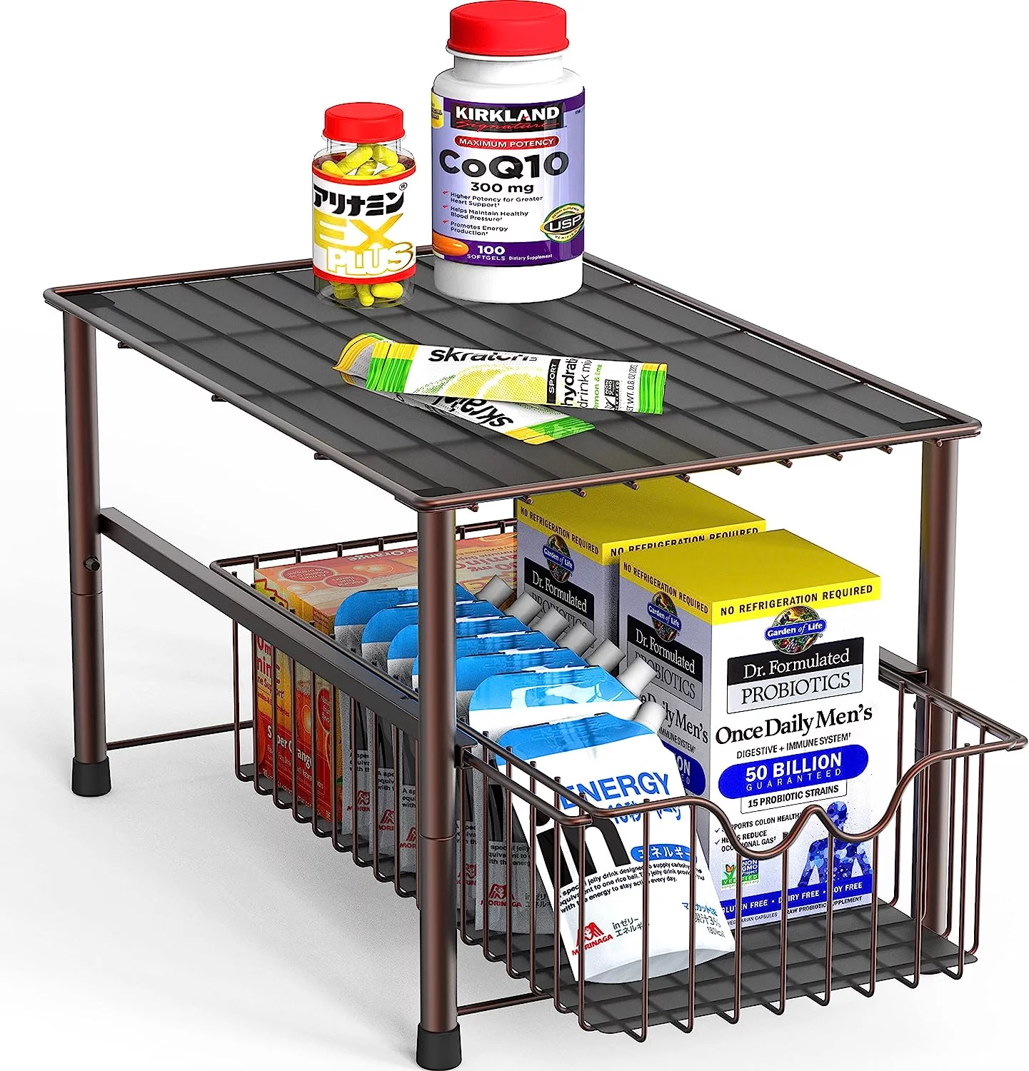 DecoBros Stackable Under Sink Cabinet Sliding Basket Organizer Drawer,Bronze
