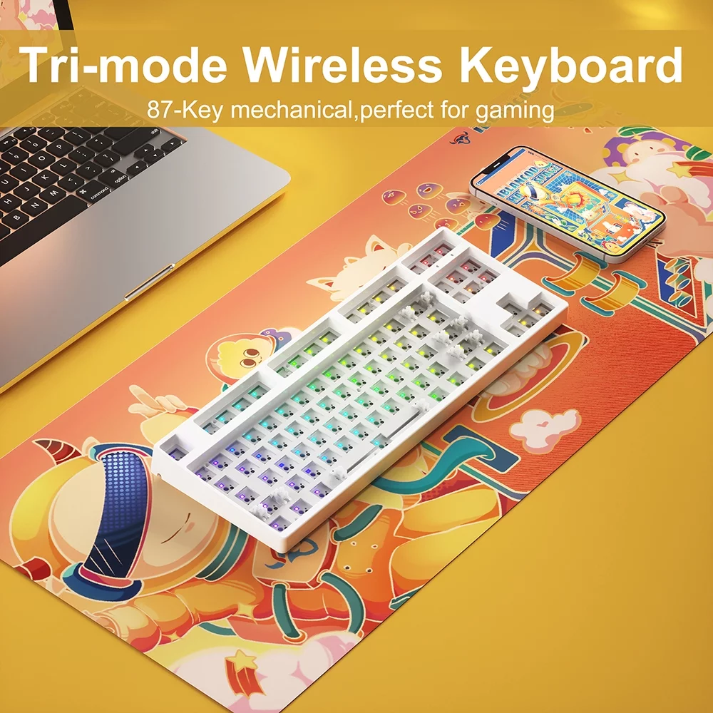 iBlancod 2.4GHz Wireless Keyboard, Tri mode Gaming Keyboard, 87 Key Mechanical Keyboard