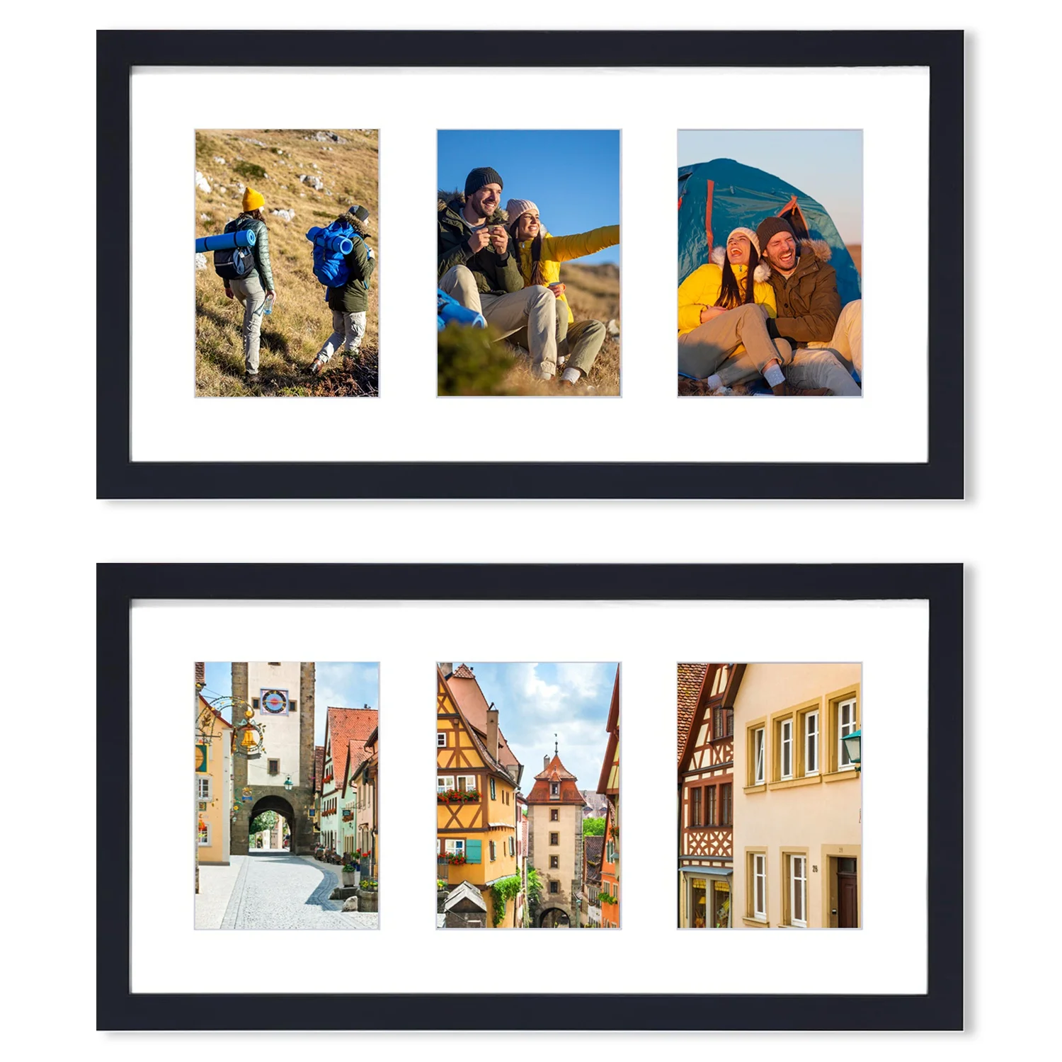 2Pcs Picture Frame iMounTEK 20.8x10.8 Collage Black Gallery Photos Frame Display Three 5x7 Photos Horizontal or Vertical PVC Picture Frame with Plexiglass Glass and Hanging Hardware