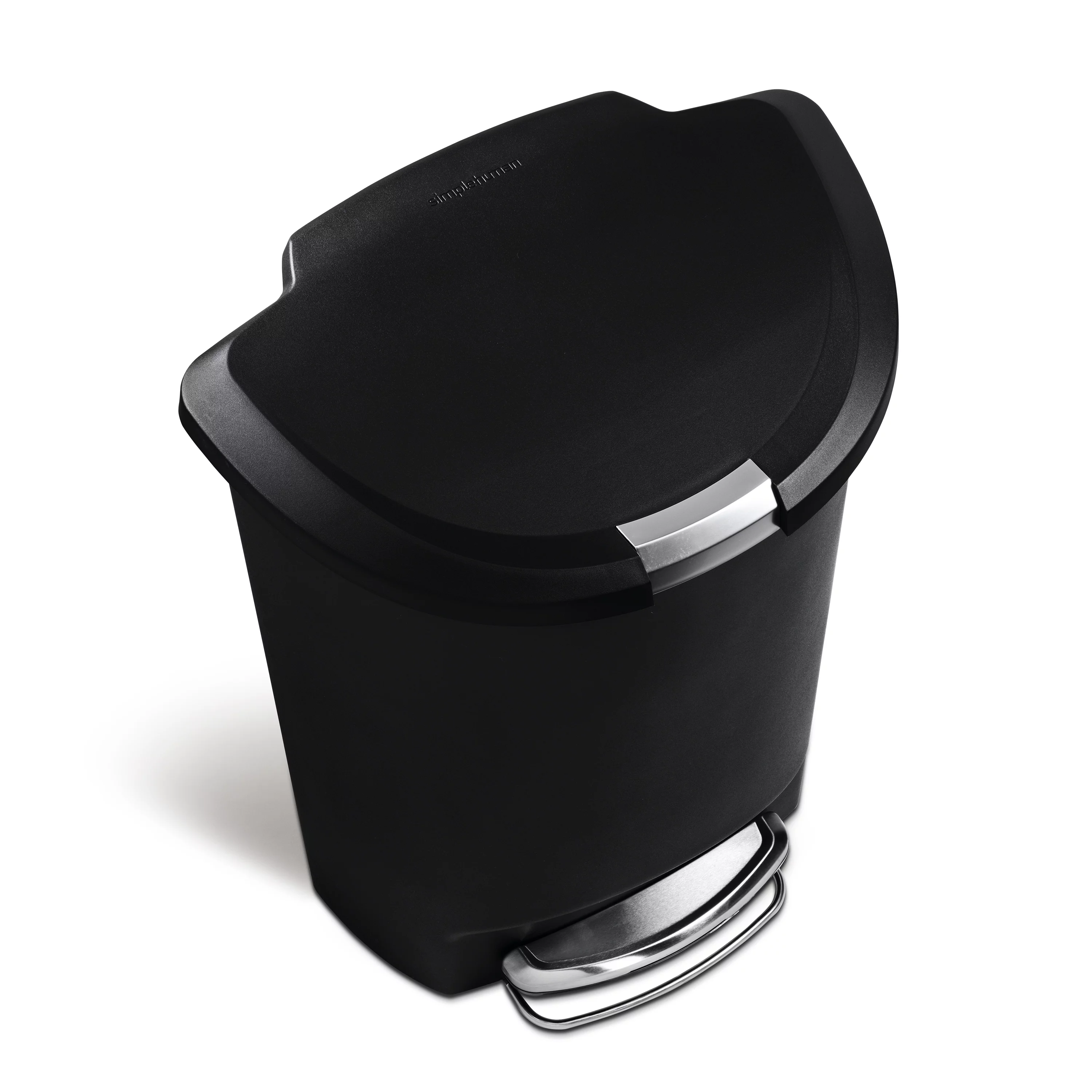 simplehuman 13 Gallon Trash Can, Black Plastic Semi-Round Step Kitchen Trash Can with Secure Slide Lock