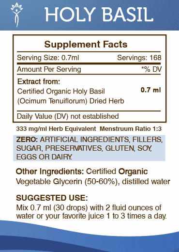 Holy Basil Tincture Alcohol-FREE Extract, Organic Holy Basil (Ocimum Tenuiflorum) Dried Herb 2x4 oz