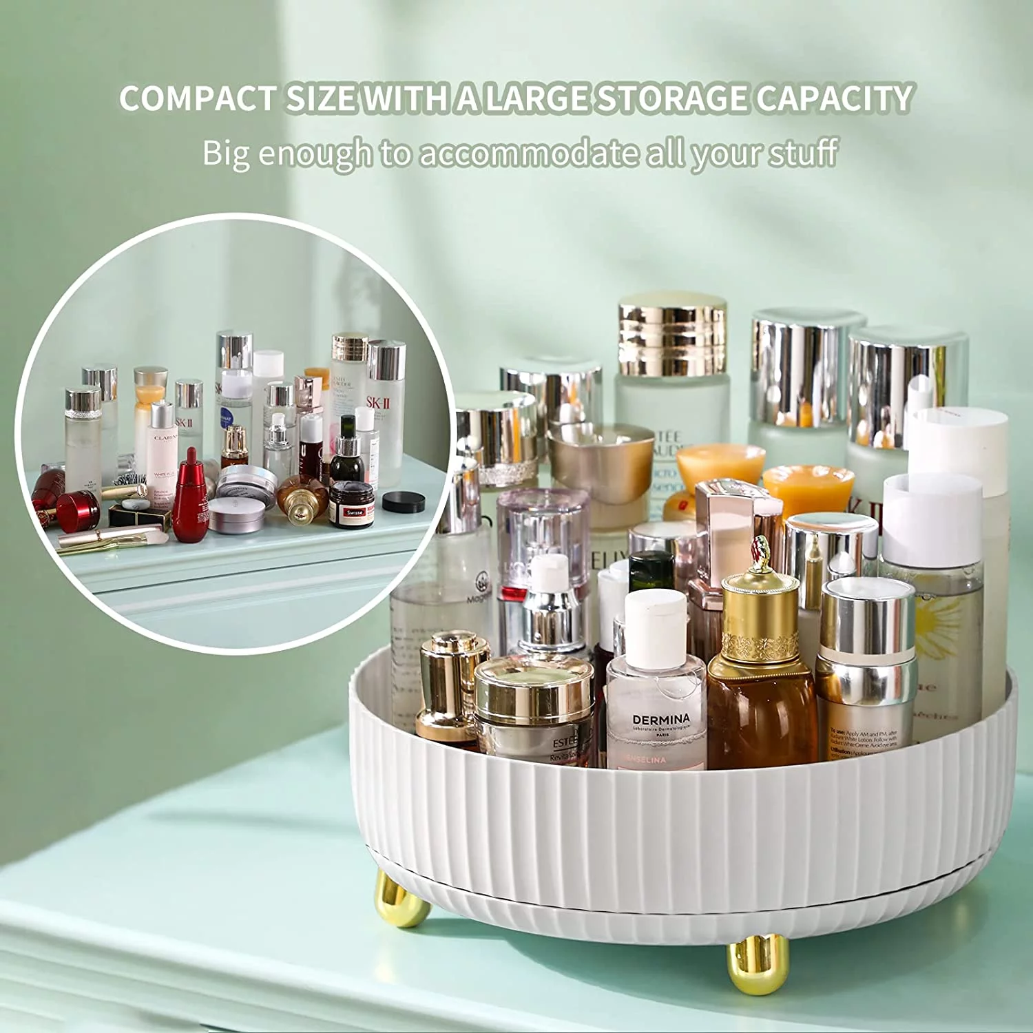 Makeup Perfume Organizer, 360 Degree Rotating Lazy Susan Cosmetic Desk Storage Lotions Display Case Round Gift Tray with Large Capacity , for your Jewelry