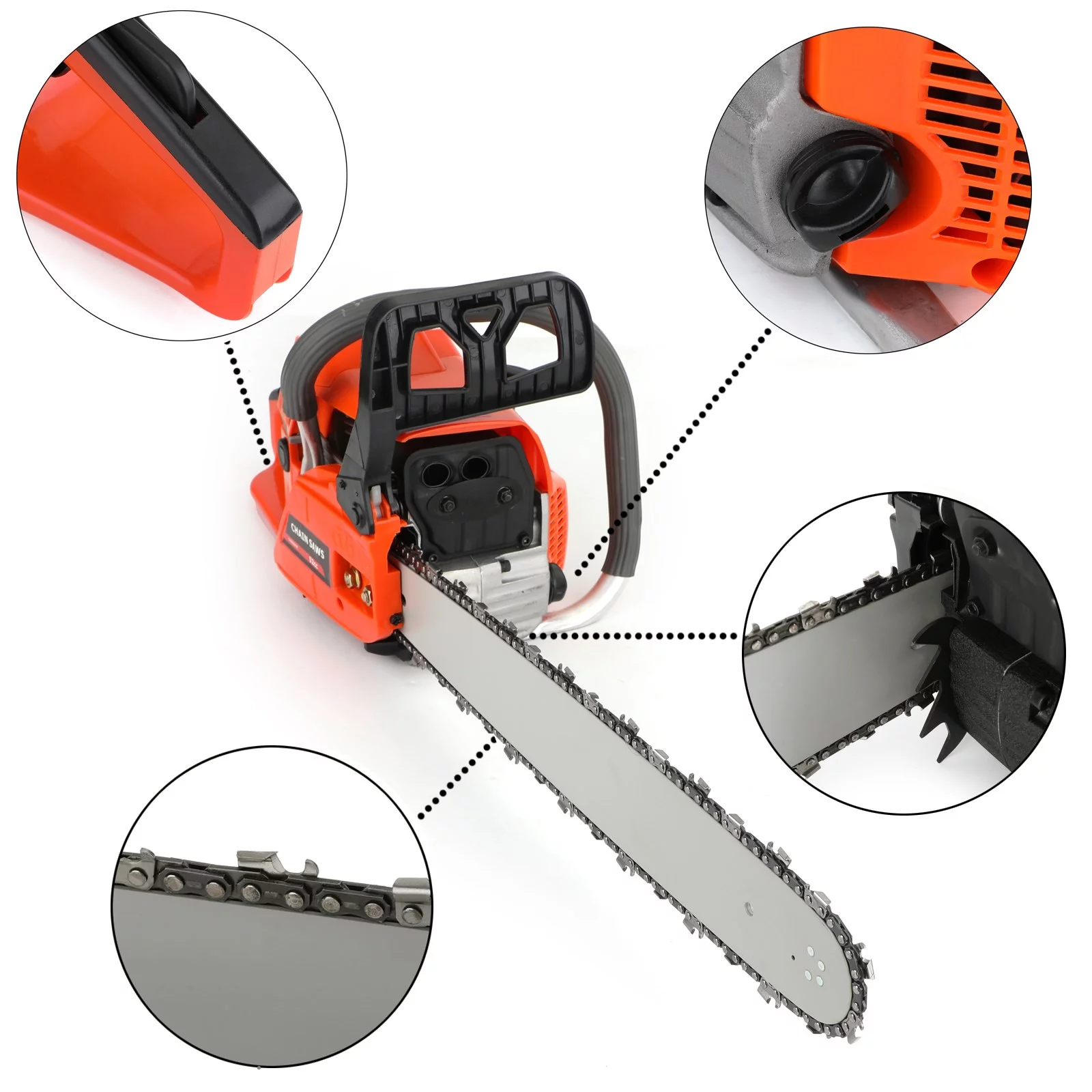 52cc Chainsaw 20inches Bar Powered Engine 2 Cycle Gasoline Chain Saw Orange