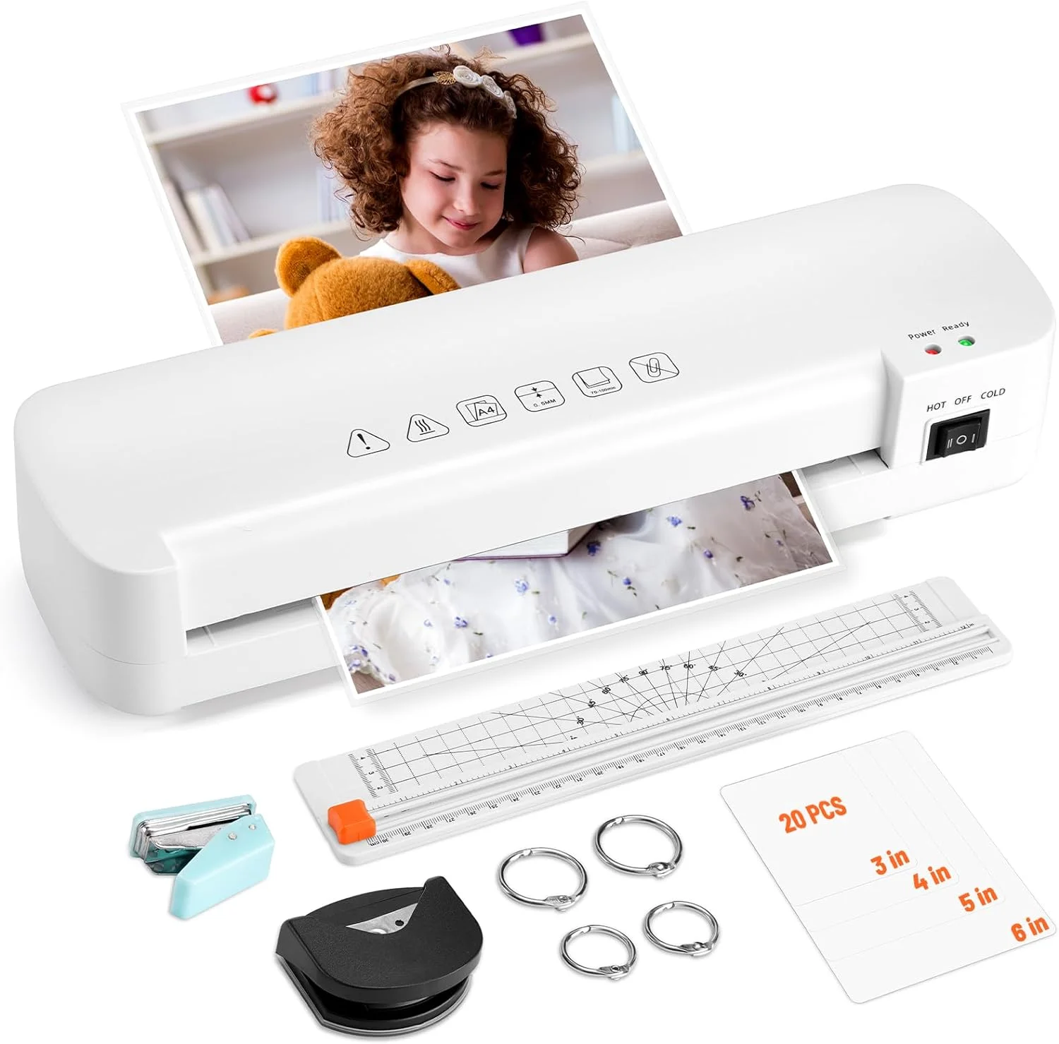 Lakecy Laminator 6 in 1 13 inch A4 Thermal Laminating Machine, Give 15 Pcs Pouches and Paper Trimmer