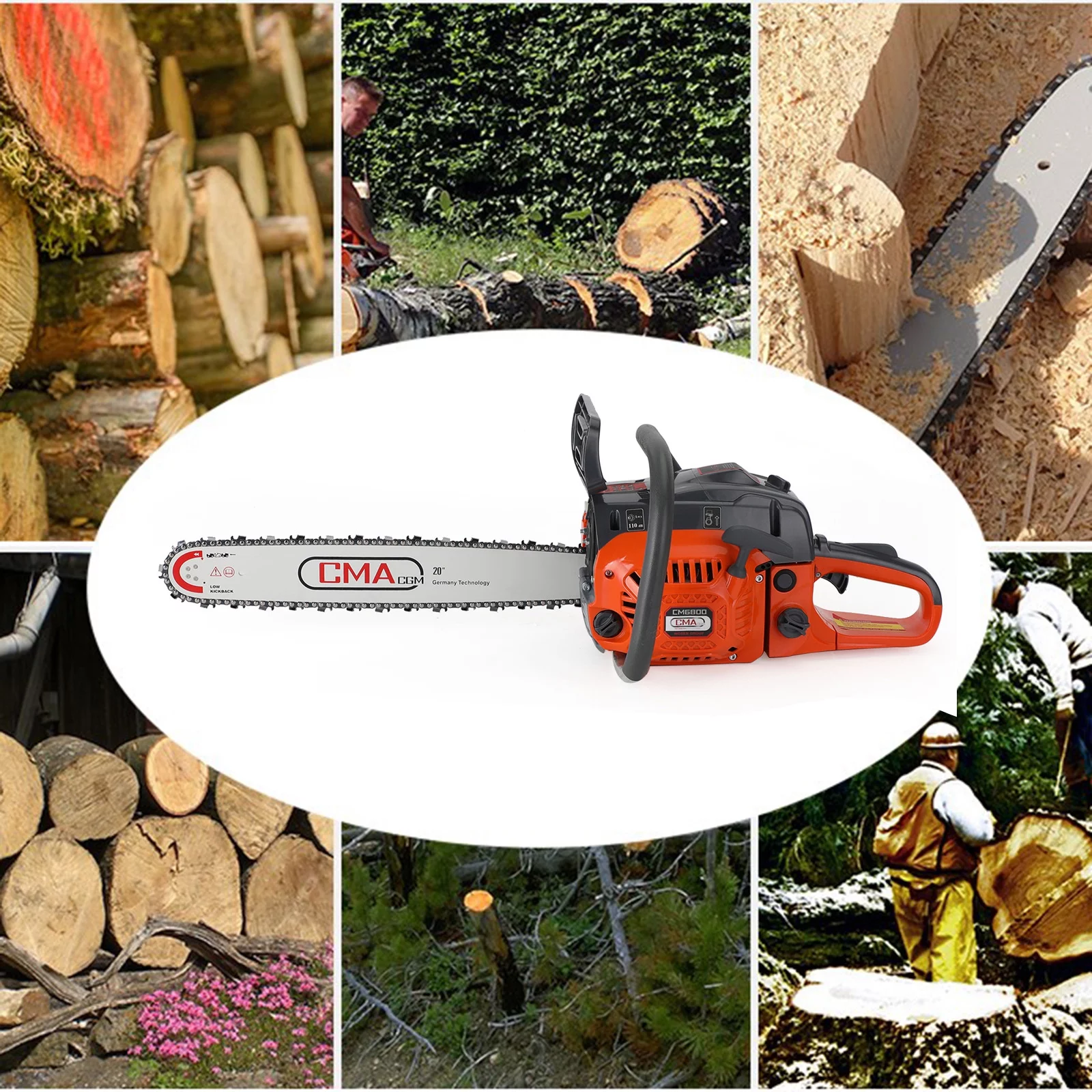 TOPTENG Gas Cordless Chainsaw 20 inch, 2-Cycle Gasoline Powered Chain Saw, 68CC Handheld Cordless Chainsaw, Automatic Chain Oiler, Garden Tool for Cutting Wood Trees