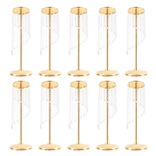 10Pcs 27.5 inch Tall Crystal Flower Vase For Wedding Centerpieces Gold Vases
