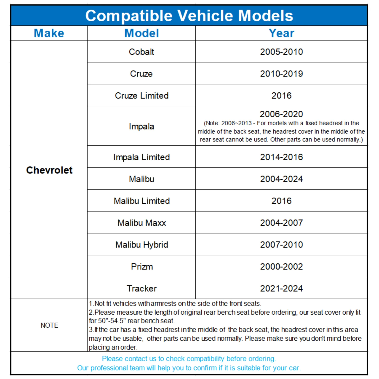 Car Seat Cover for Chevrolet, Waterproof 5 Seats Front Rear Seat Protector, Durable Pu Leather Full Set  for Cruze/ Impala/ Malibu/ Tracker Balck