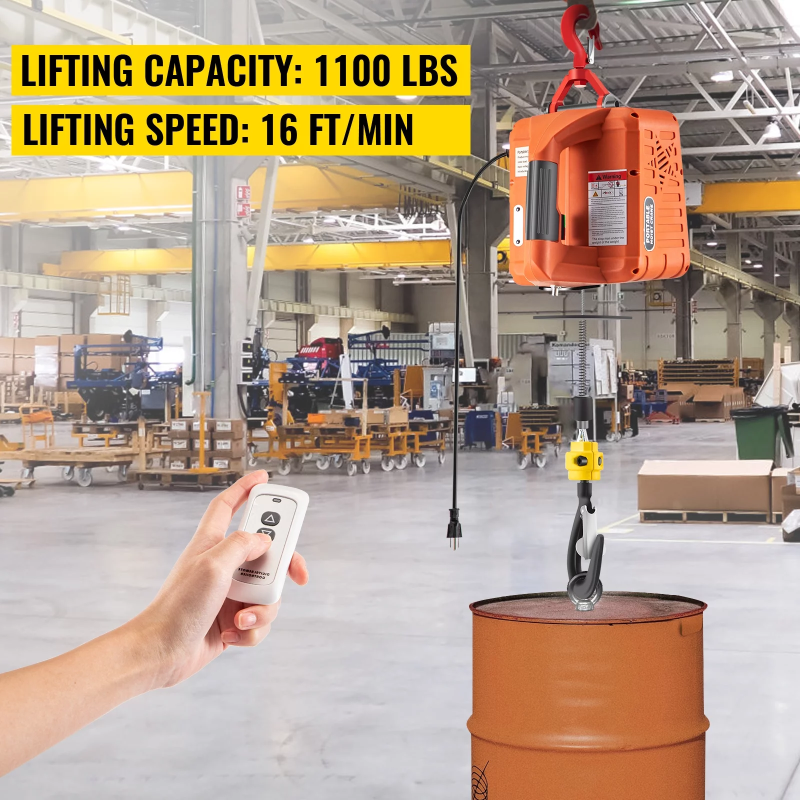 BENTISM Electric Hoist Winch Portable Crane 1100lbs 25ft Wireless Remote Control