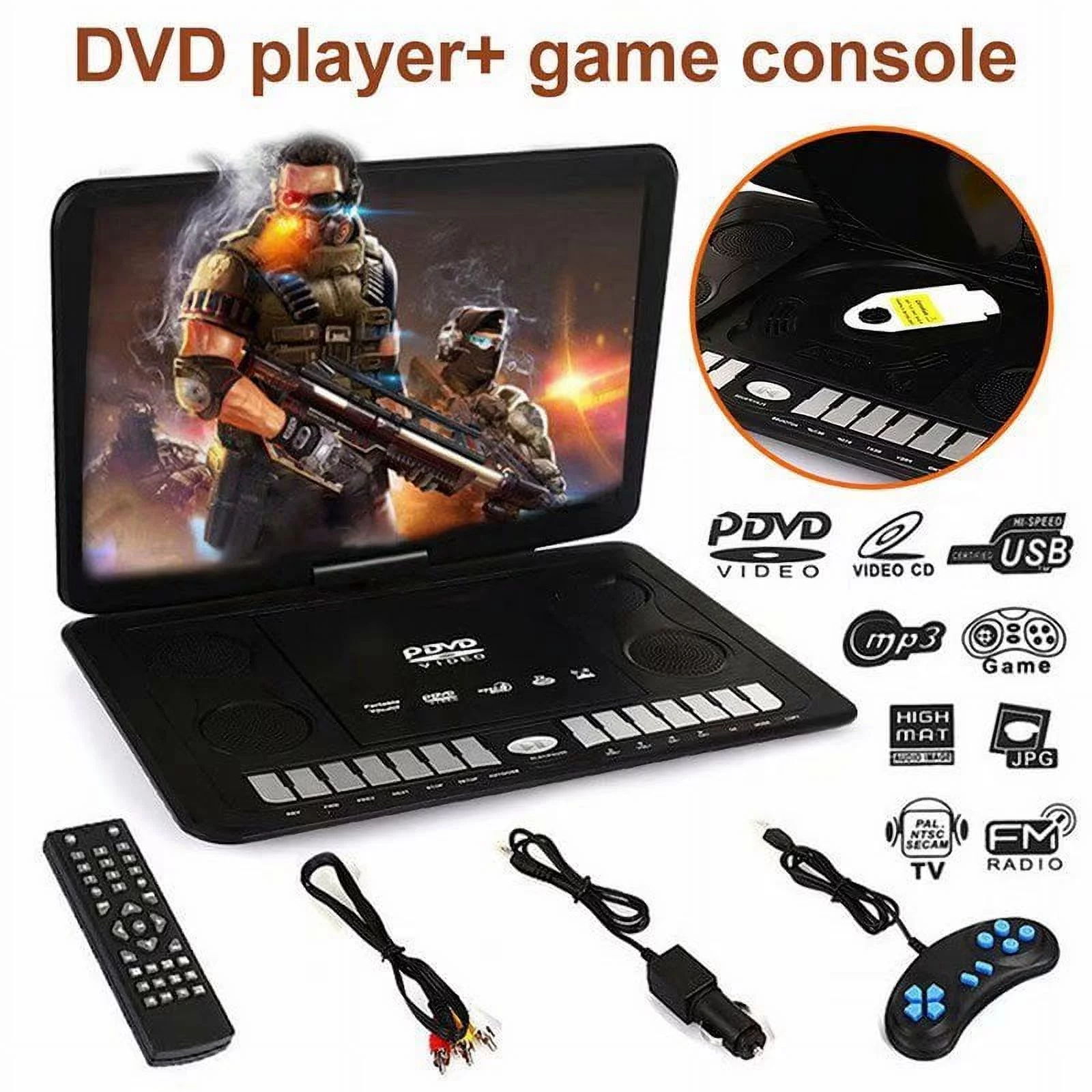 VicTsing 13.9 Inches Portable Mobile DVD HD Player 270 Swivel Screen with Game FM TV Function Black