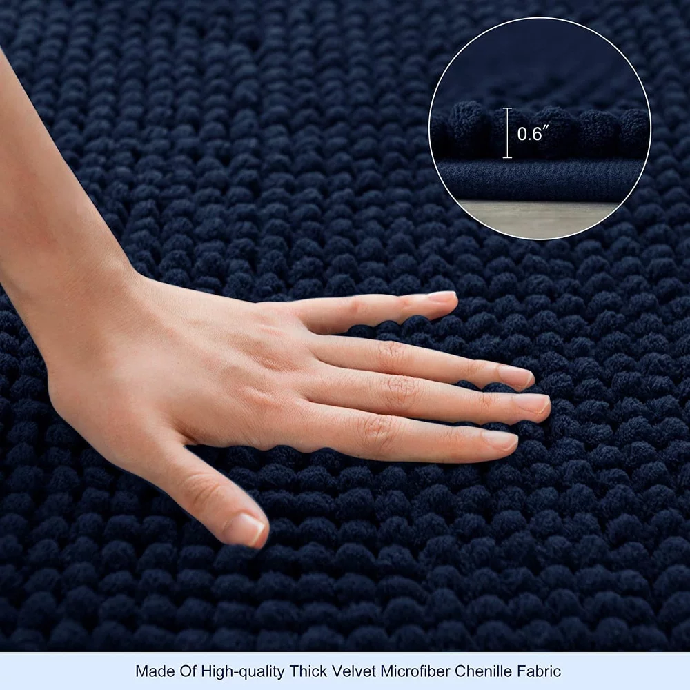 Chun Yi Non-slip Bathroom Rugs Chenille Soft Absorbent Plush Bath Mat (Navy,16