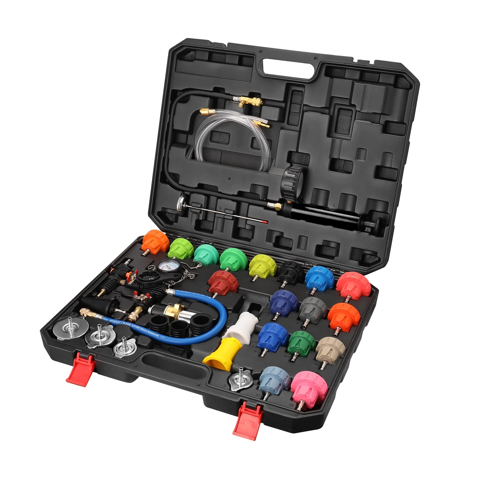 Pinnaco Andoer Universal Radiator Pressure Tester Kit Coolant Pressure Gauge 34-Piece Automotive Leak Detection Tool with Storage Case for Car Truck SUV