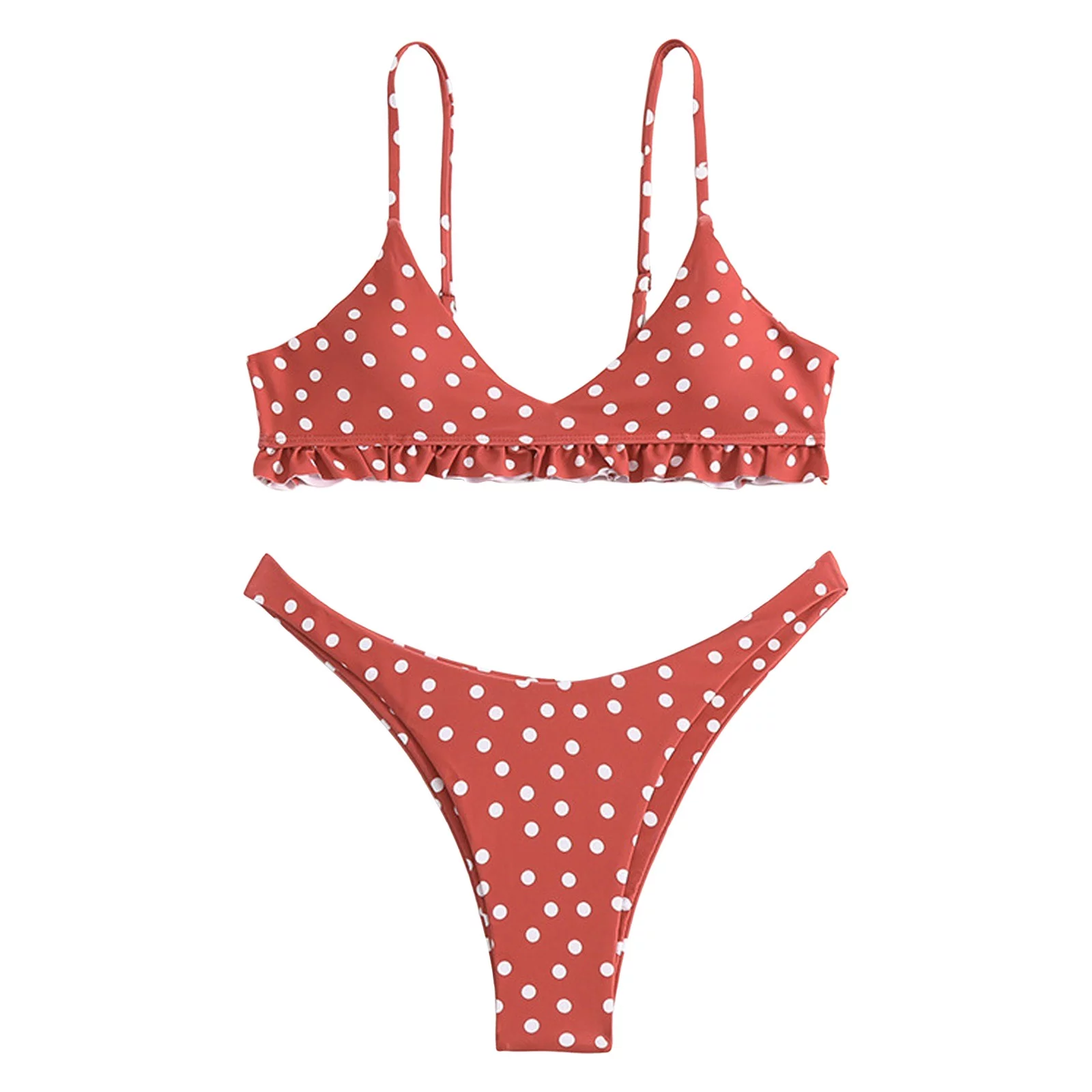 Women's New Edge V Bikini White Polka Dotted Split Swimsuit high wasted bathing suits