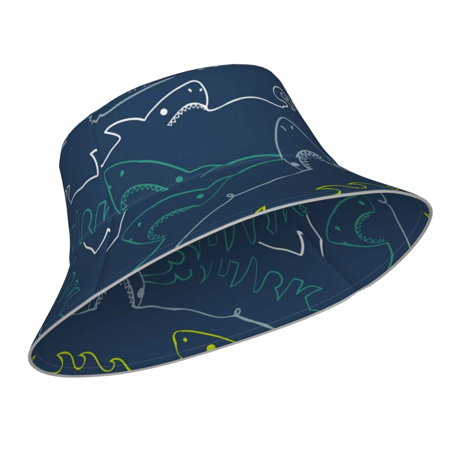 Gaeub Shark Printed Double Sided Reflective Bucket Hat Foldable Sun Hat for Camping Hiking Fishing