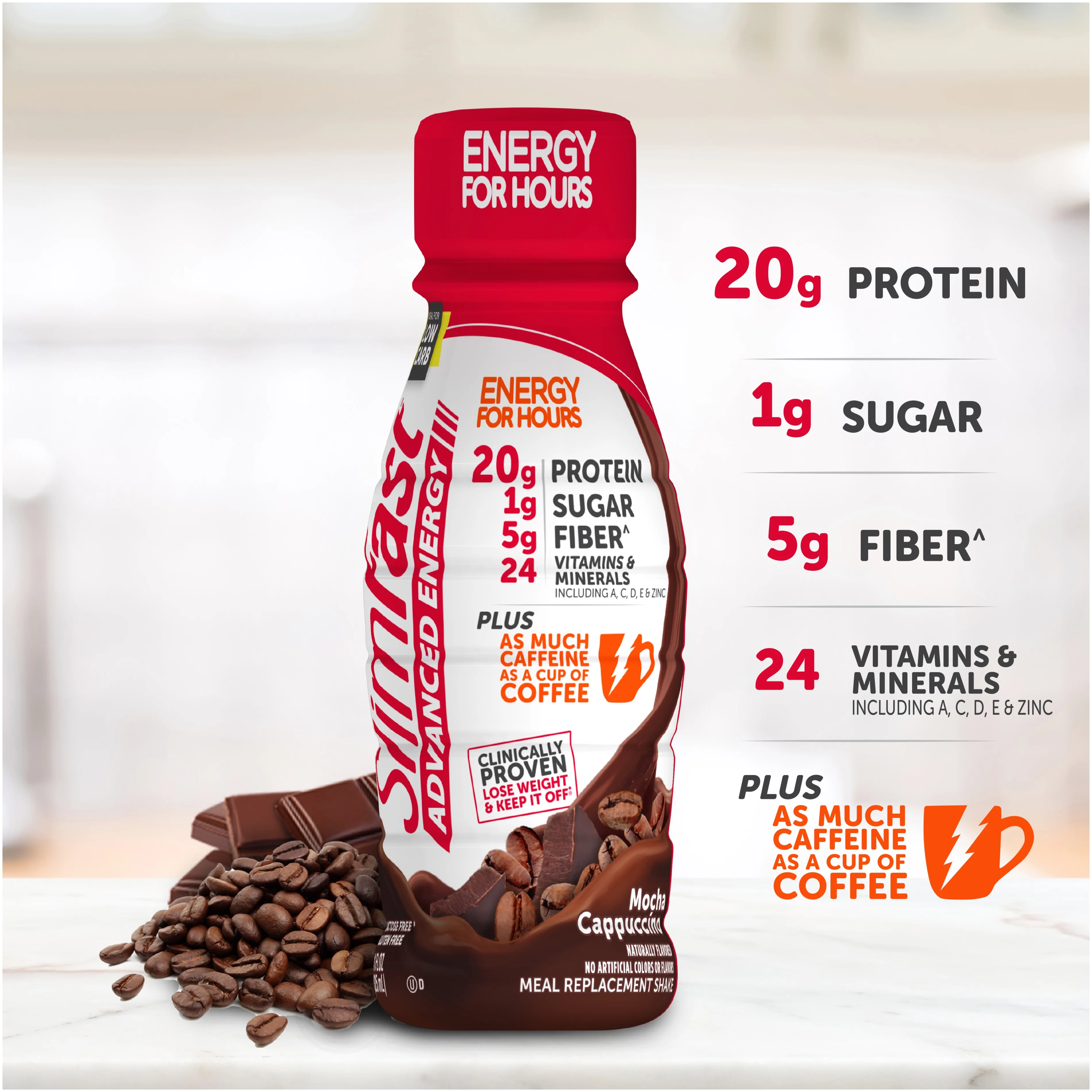 SlimFast Advance Energy Mocha Cappuccino Meal Replacement Shake, 11 fl oz, 4 count