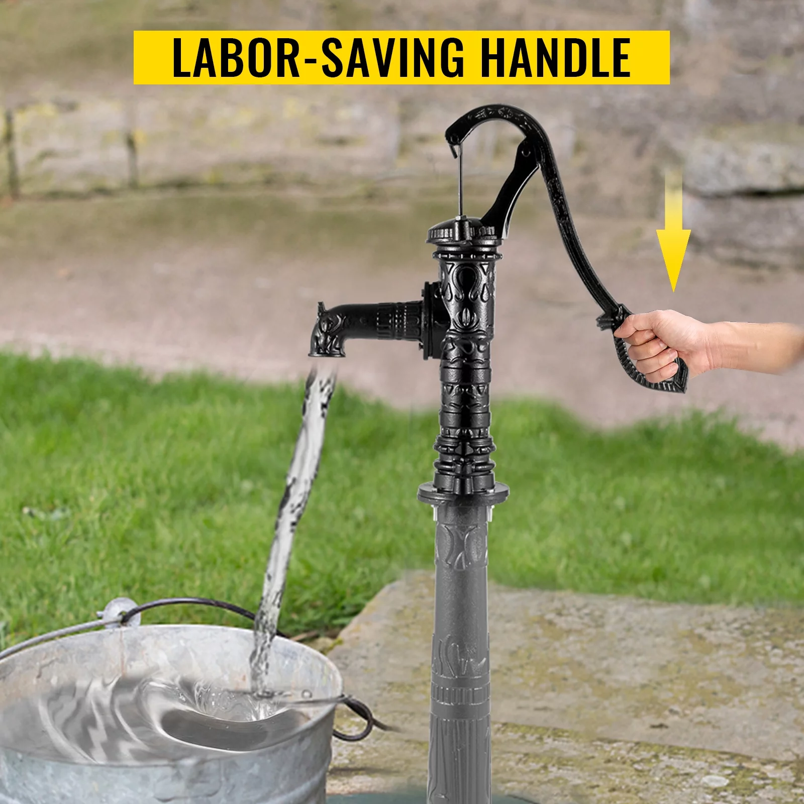 BENTISM Antique Hand Water Pump Pitcher Pump Cast Iron for Yard Ponds Garden Black