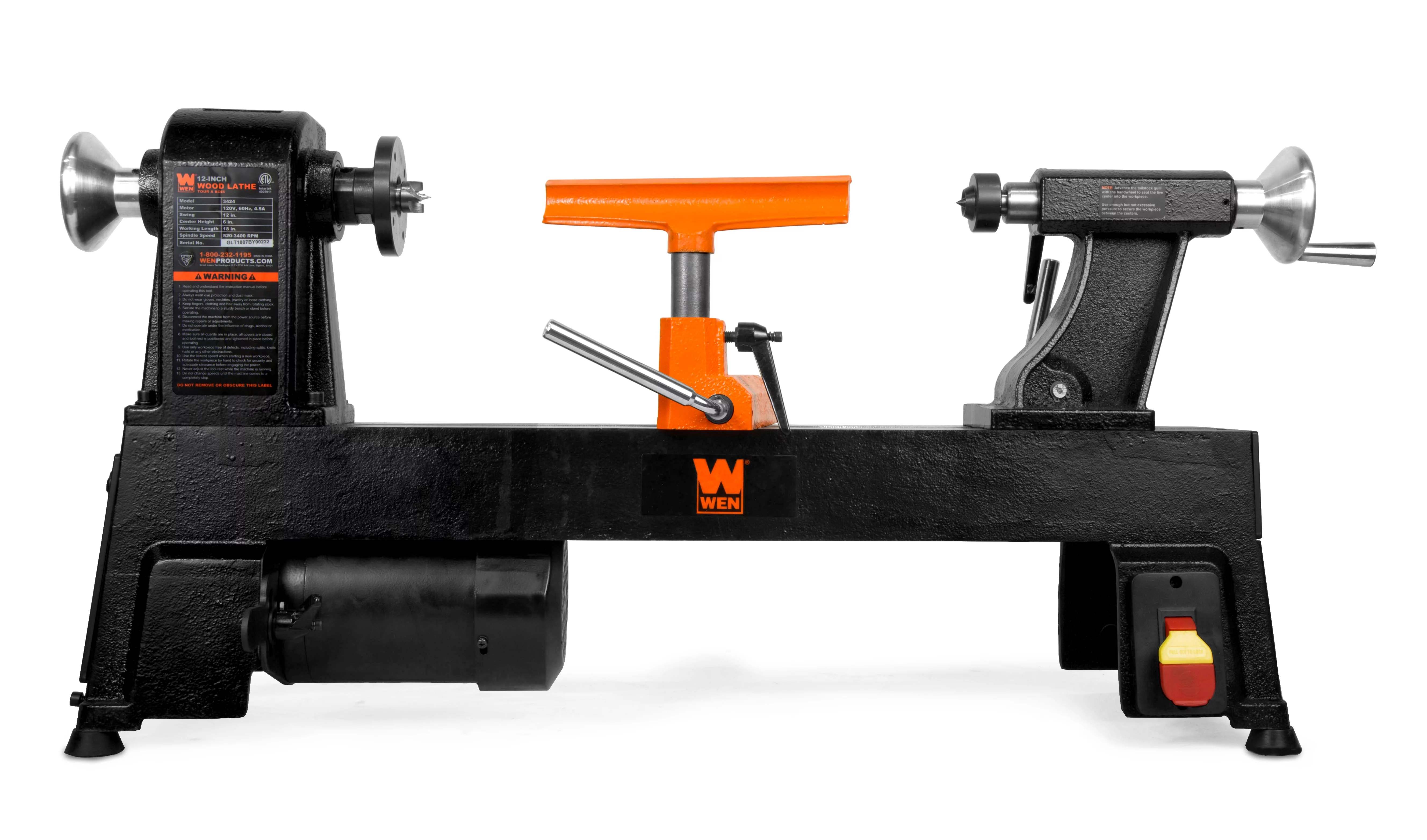 WEN 4.5-Amp 12-Inch by 18-Inch 5-Speed Benchtop Wood Lathe