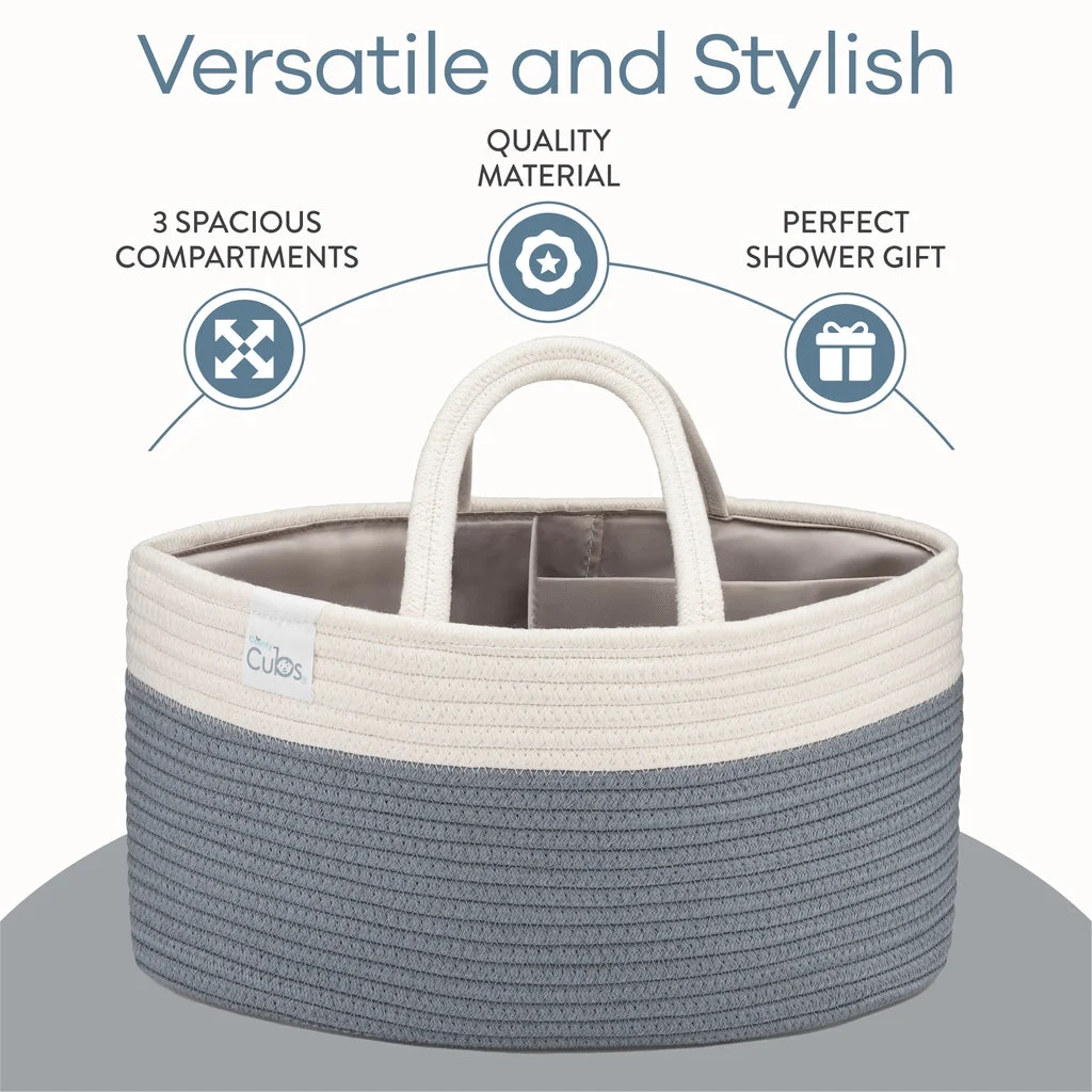 Comfy Cubs Diaper Caddy Organizer- Large Portable Baby Diaper Caddy Nursery Storage Bin and Car Travel Basket - Tote Bag with Dividers for Diapers & Wipes, Pacific Blue