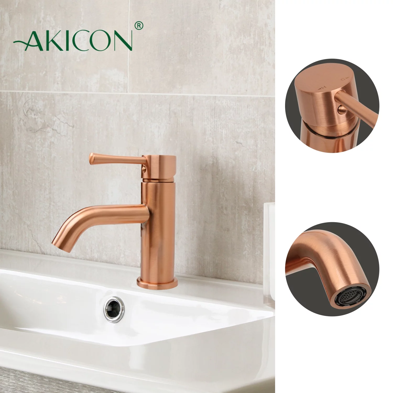 Akicon One-Handle Copper Bathroom Sink Faucet - 5 Years Warranty - 6.5