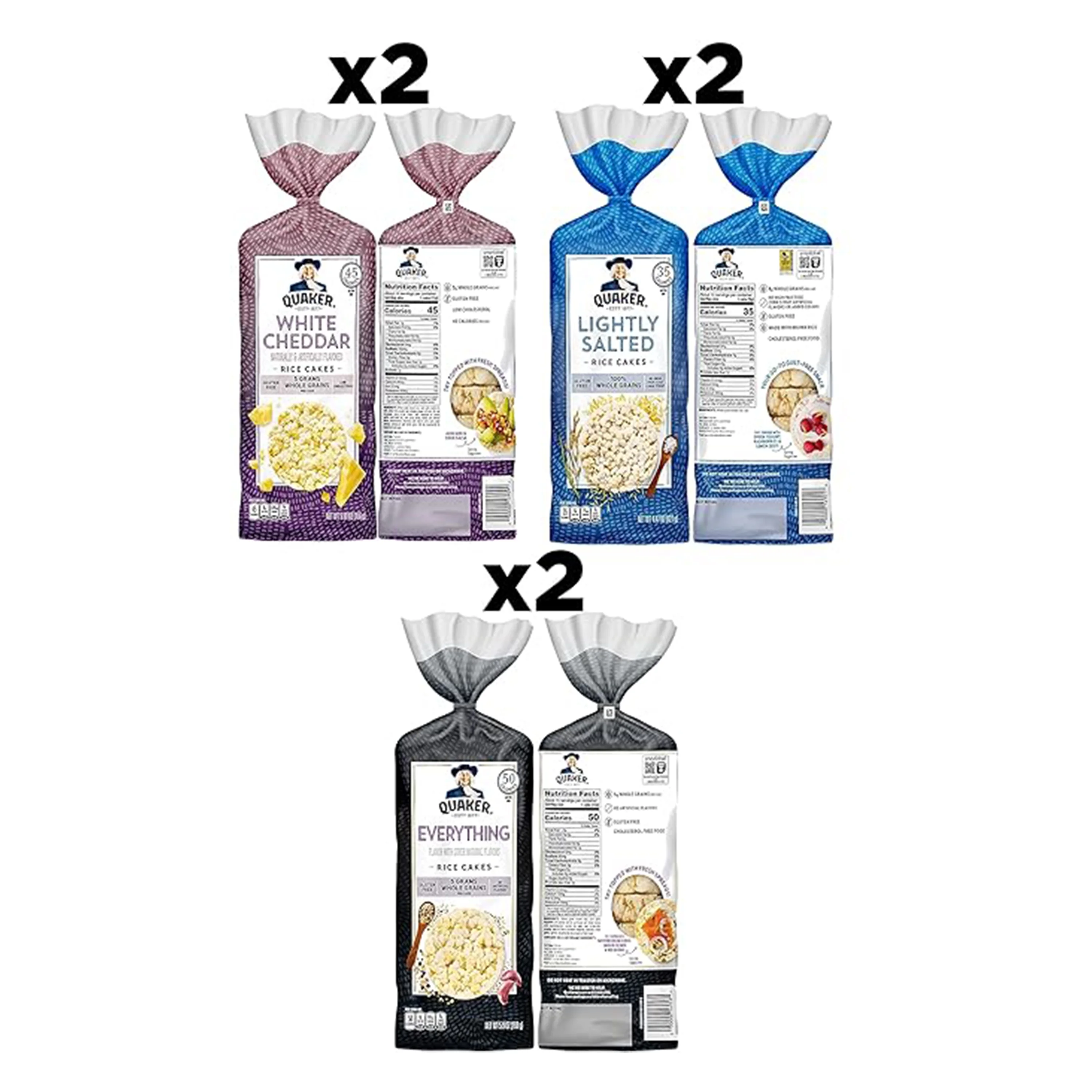 Quaker Large Rice Cakes, 3 Flavor Topper Variety Pack, Pack of 6
