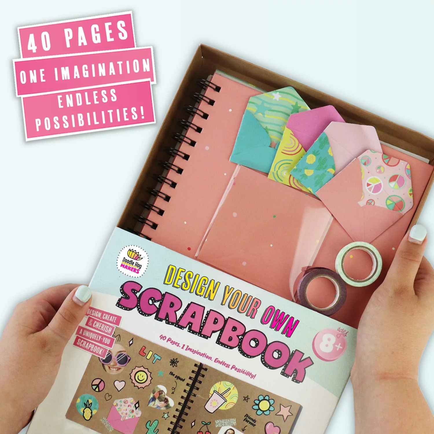 Design Your Own Pink Scrapbook by Doodle Hog, Kids Scrapbook Kit, Gifts for 10 Year Old Girl, Personalize & Decorate Your DIY Scrapbook with Washi Tape, Sticker Sheets, 40-Page Thick Paper, Hardcover