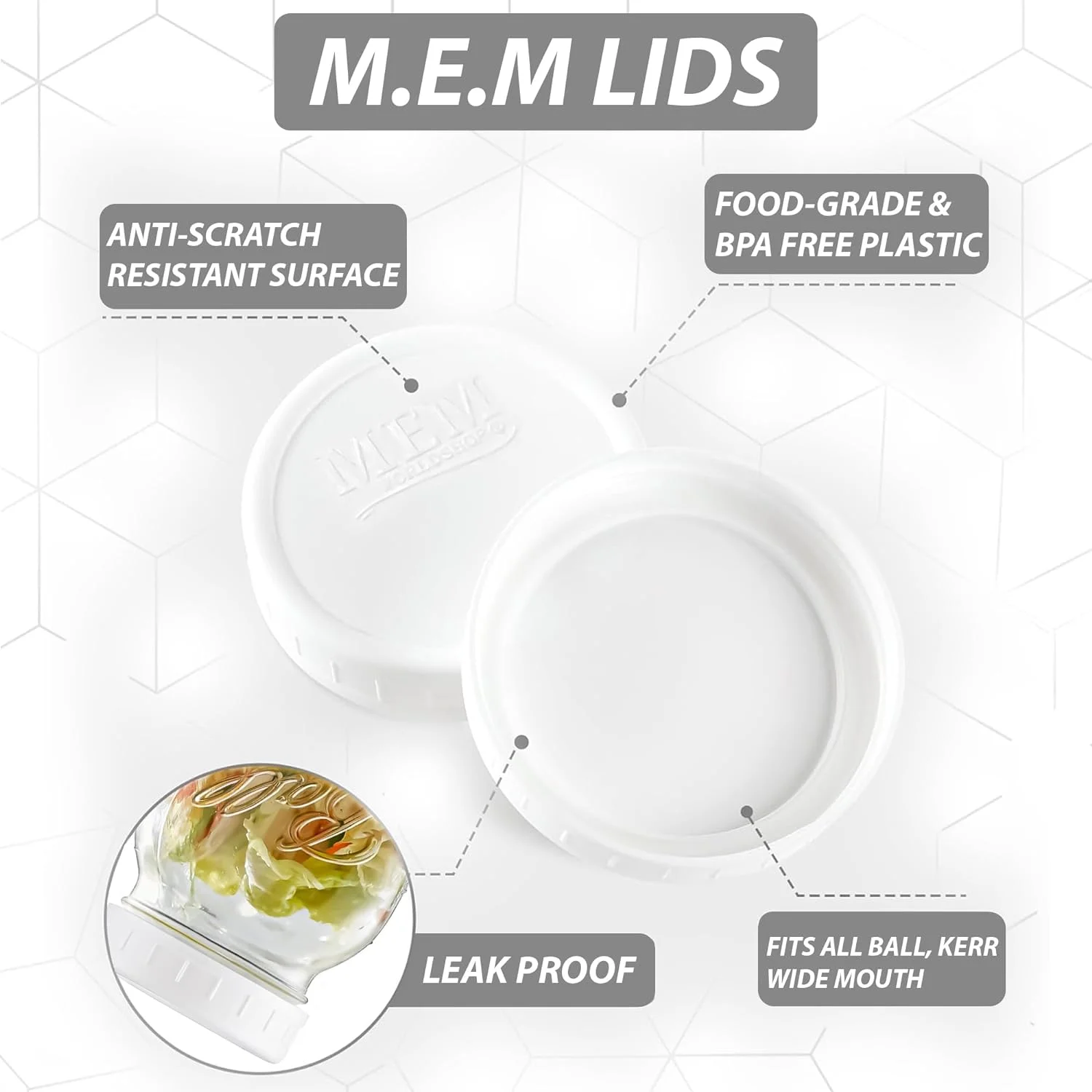 Wide Mouth Mason Jars 64 oz - (2 Pack) - Ball Wide Mouth 64-Ounces Half Gallon Mason Jars with White M.E.M Food Storage Plastic Lid