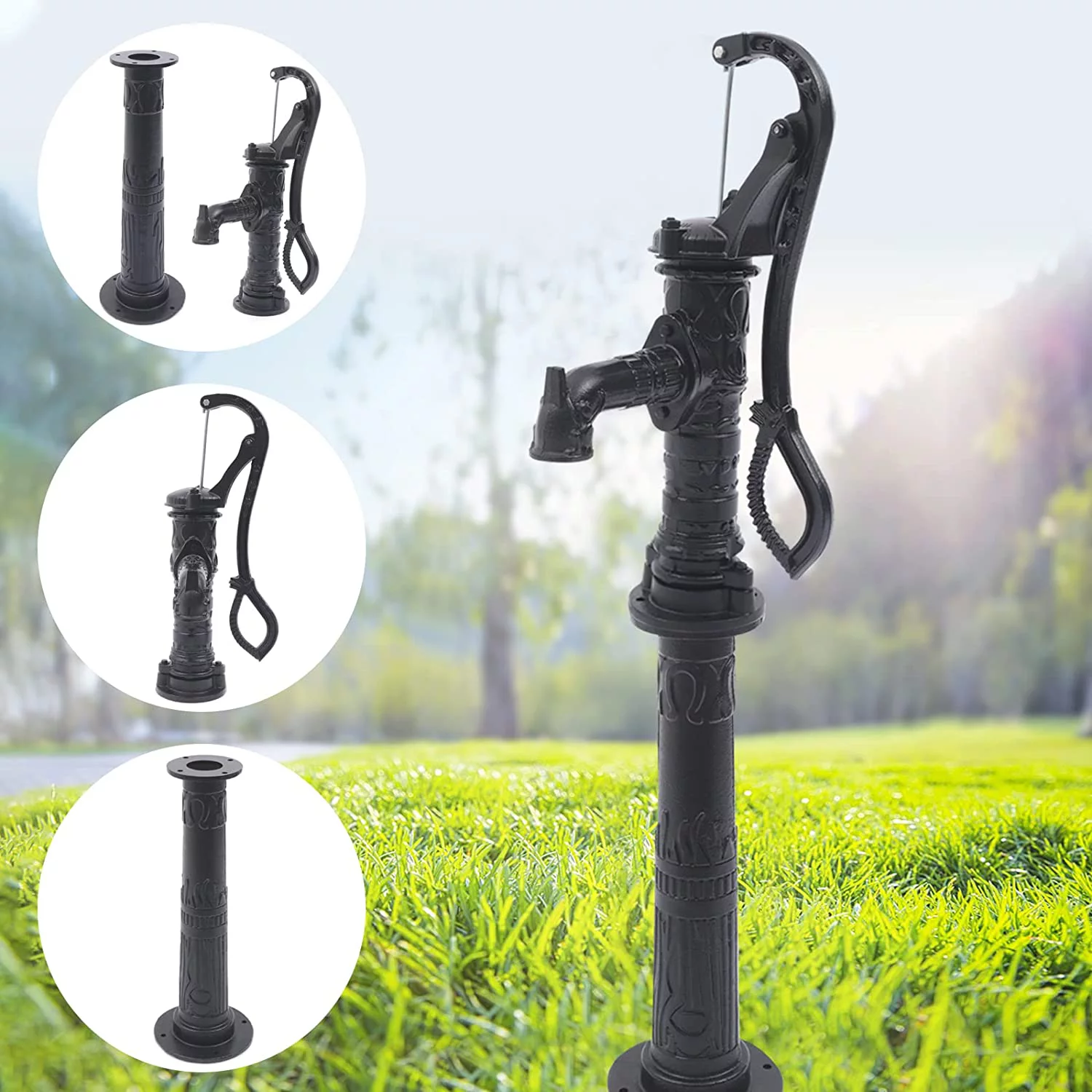 Hand Pump Cast Iron Well Water Pitcher Press Suction Garden 19.69ft w/ Stand Tall Shallow Well Pitcher Hand Water Pump w/ Stand Cast Iron 19.69ft Suction Garden Hand Water Pump Cast Iron Black