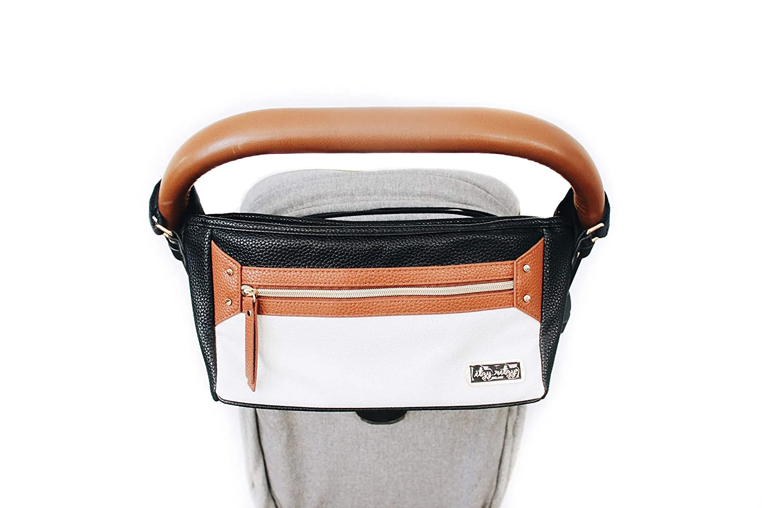 Itzy Ritzy Adjustable Stroller Caddy / Organizer - Stroller Organizer Bag Featuring Front Zippered Pocket, 2 Built-In Interior Pockets & Adjustable Straps to Fit Nearly Any Stroller (Coffee and Cream) Coffee & Cream