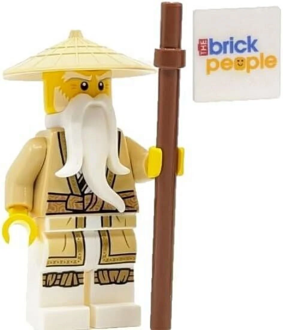 LEGO Ninjago: Sensei Wu Minifigure with Tan Robes Battle Staff Braided Ponytail