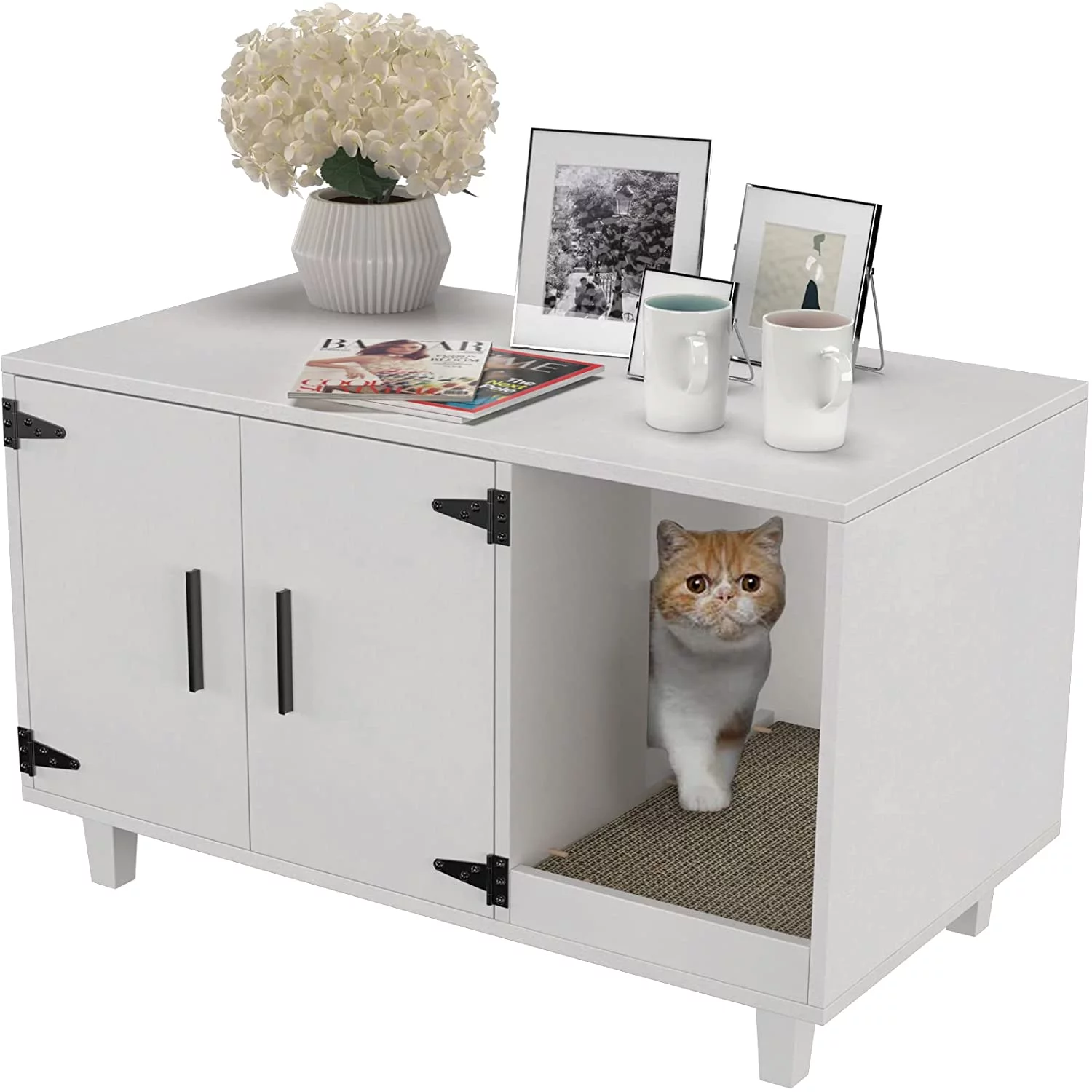 GDLF Pet Crate Cat Washroom Hidden Litter Box Enclosure  as Table Nightstand with Scratch Pad,Stackable