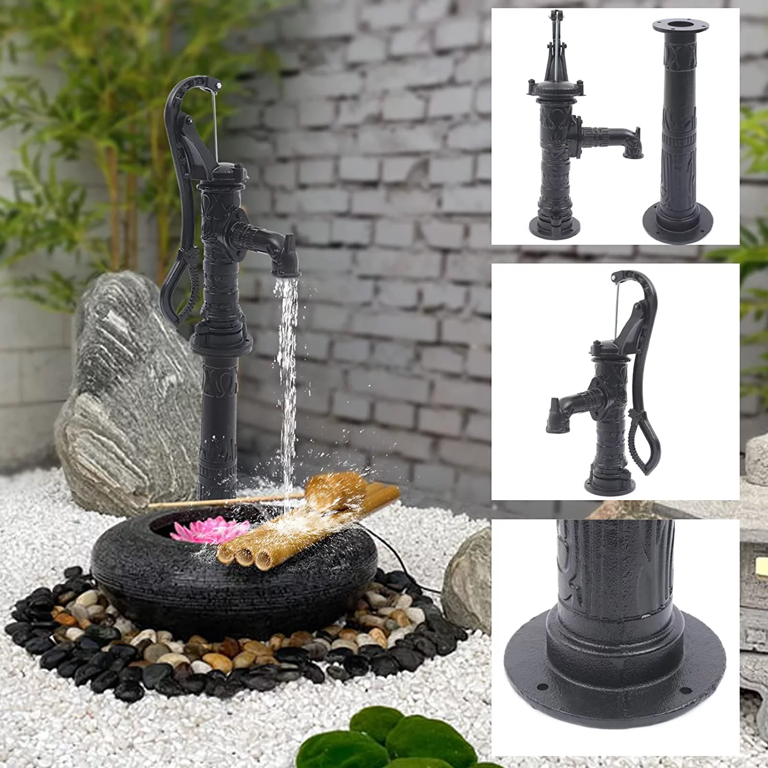 Hand Pump Cast Iron Well Water Pitcher Press Suction Garden 19.69ft w/ Stand Tall Shallow Well Pitcher Hand Water Pump w/ Stand Cast Iron 19.69ft Suction Garden Hand Water Pump Cast Iron Black
