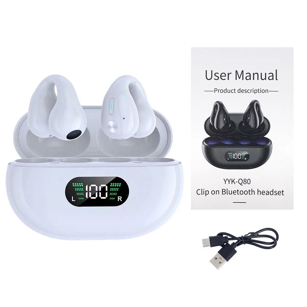 JLLOM Wireless Earbuds with Ear Clip - Bluetooth Sport Headset - Bone Conduction Headphones for Outdoor Activities