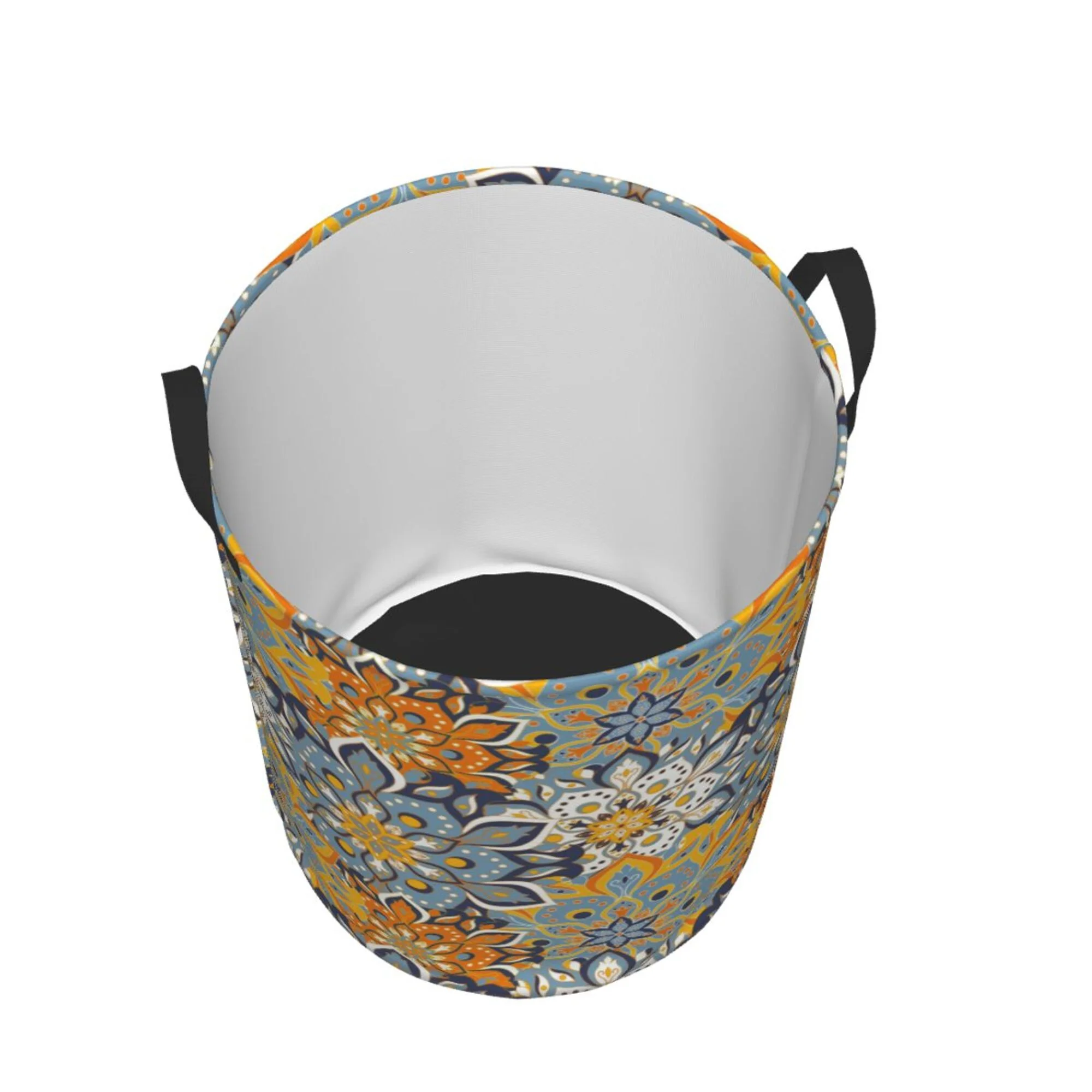 XMXY Round Laundry Basket Organizer, Boho Indian Floral Mandala Lace Waterproof Collapsible Dirty Clothes Basket Laundry Hamper, Medium Size