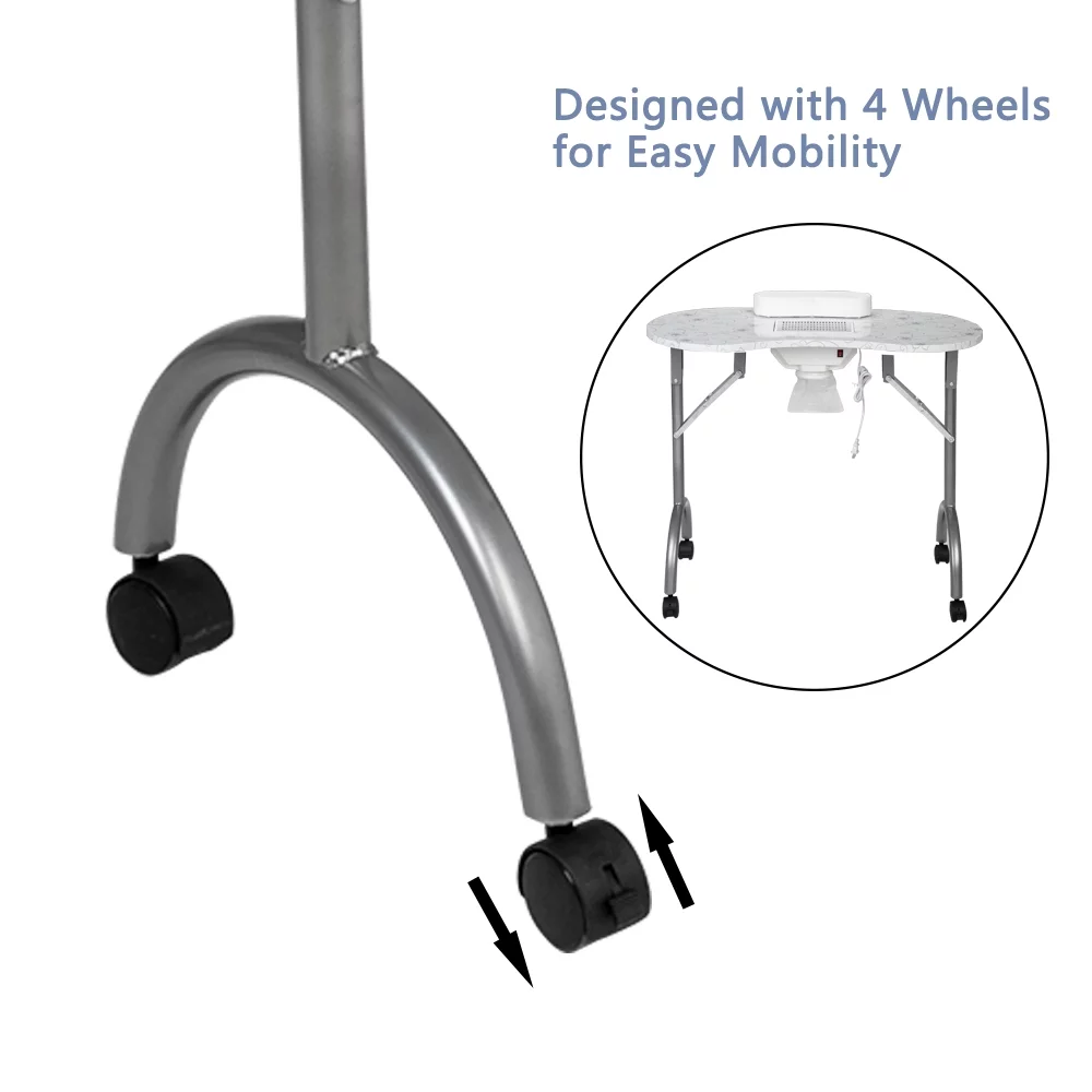 OmySalon Folding Manicure Table Nail Desk with Electric Dust Collector, Wrist Cushion & Carrying Bag